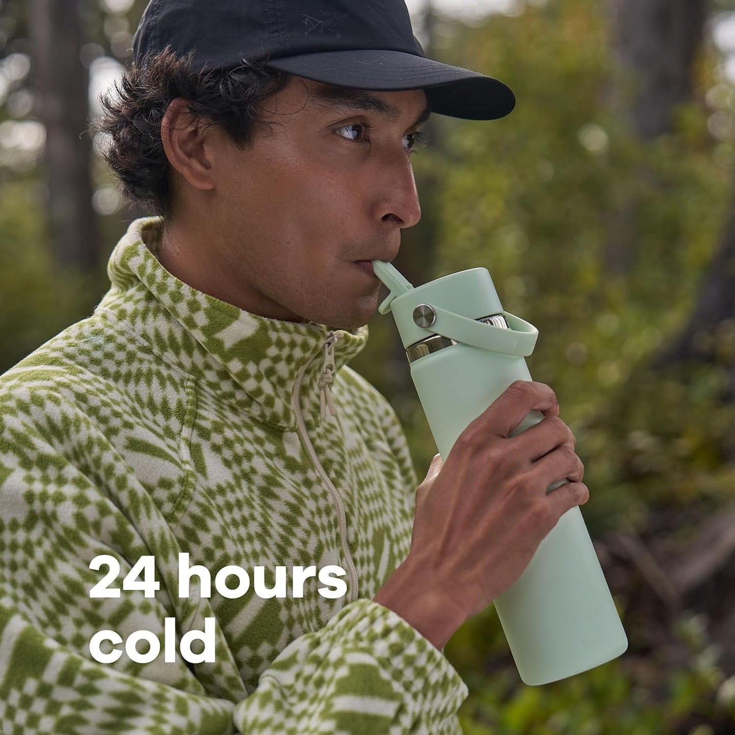 24 Oz Wide Flex Straw Cap Bottle - Insulated Stainless Steel - Wide Straw Lid, Non Spill, Leakproof in Tonal Birch