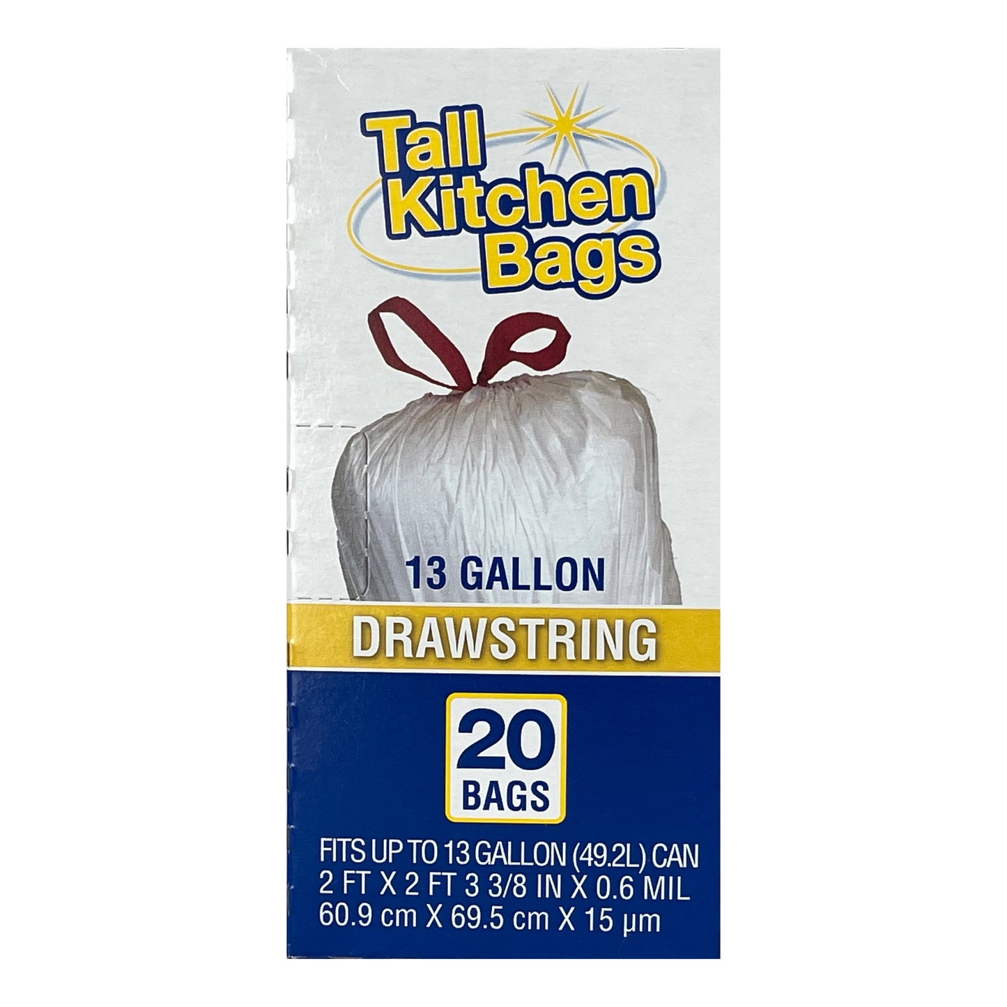 Kitchen Trash Bags, 13 Gallon, Drawstring, 20 Bags
