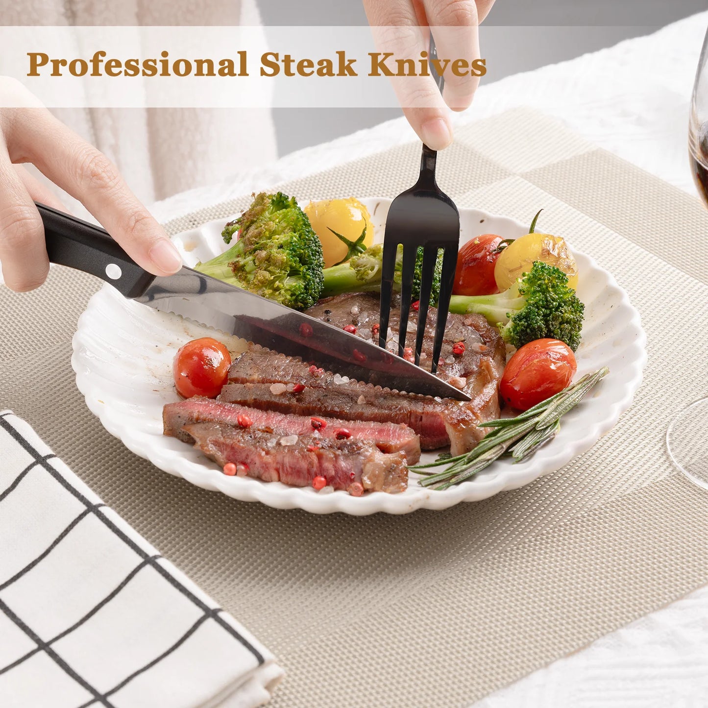25-Pieces Black Silverware Set with Steak Knives, Black Flatware Set for 4, Food-Grade Stainless Steel Tableware Cutlery Set, Eating Mirror Polished Utensil Set for Home Restaurant