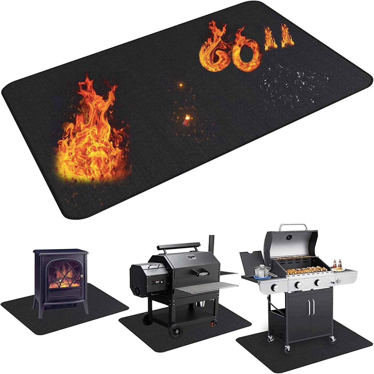 Large 65 X 48 Inches under Grill Mat for Outdoor Grill,Double-Sided Fireproof Grill Pad,Indoor Fireplace/Fire Pit Mat,Oil-Proof Waterproof BBQ Protector for Decks and Patios