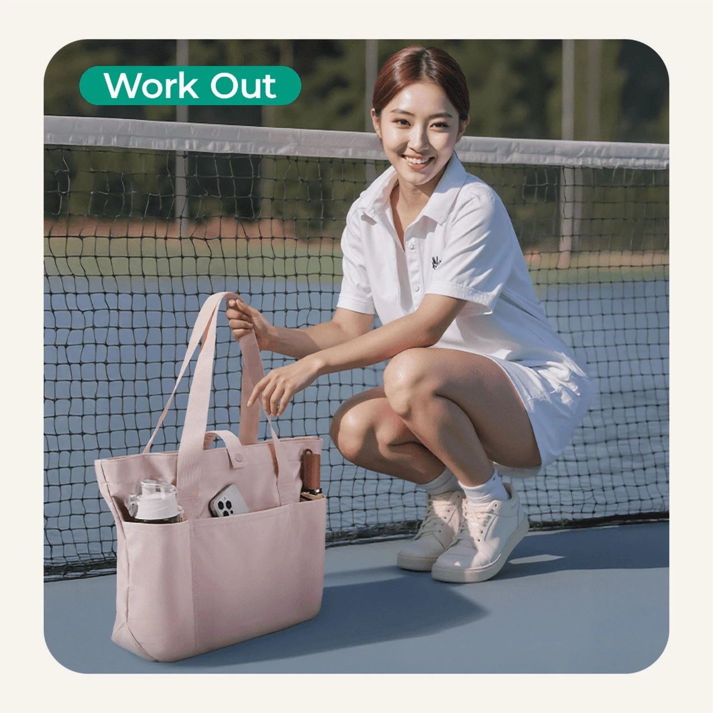 Foldable Tote Bag for Women, Laptop Tote Bag Top Handle Handbag for Travel, Work, Beach, Gym, Shop, Pink