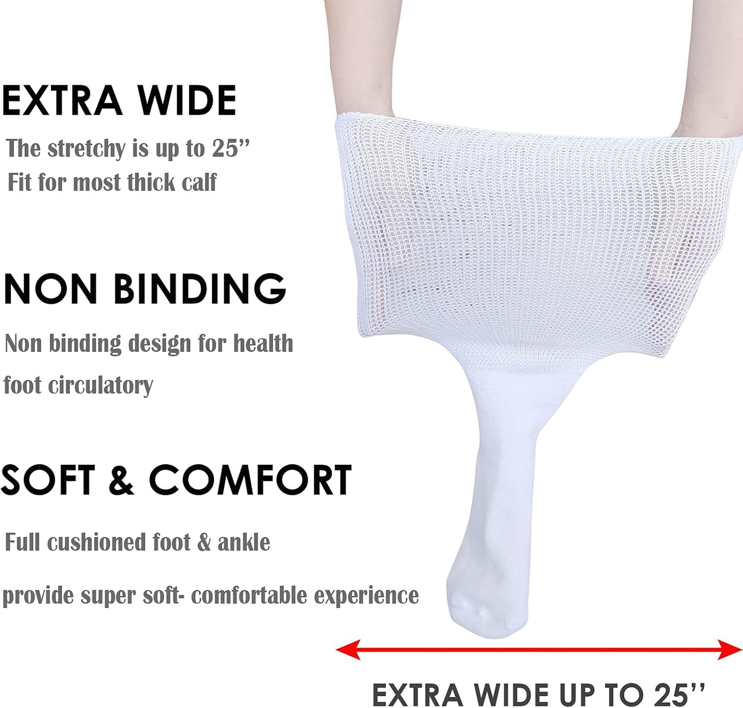 Extra Wide Socks for Lymphedema Swollen Feet Leg, Bariatric Socks, Cast Boot Sock, Diabetic Non Binding Neuropathy Swelling Women Men 2 Pairs
