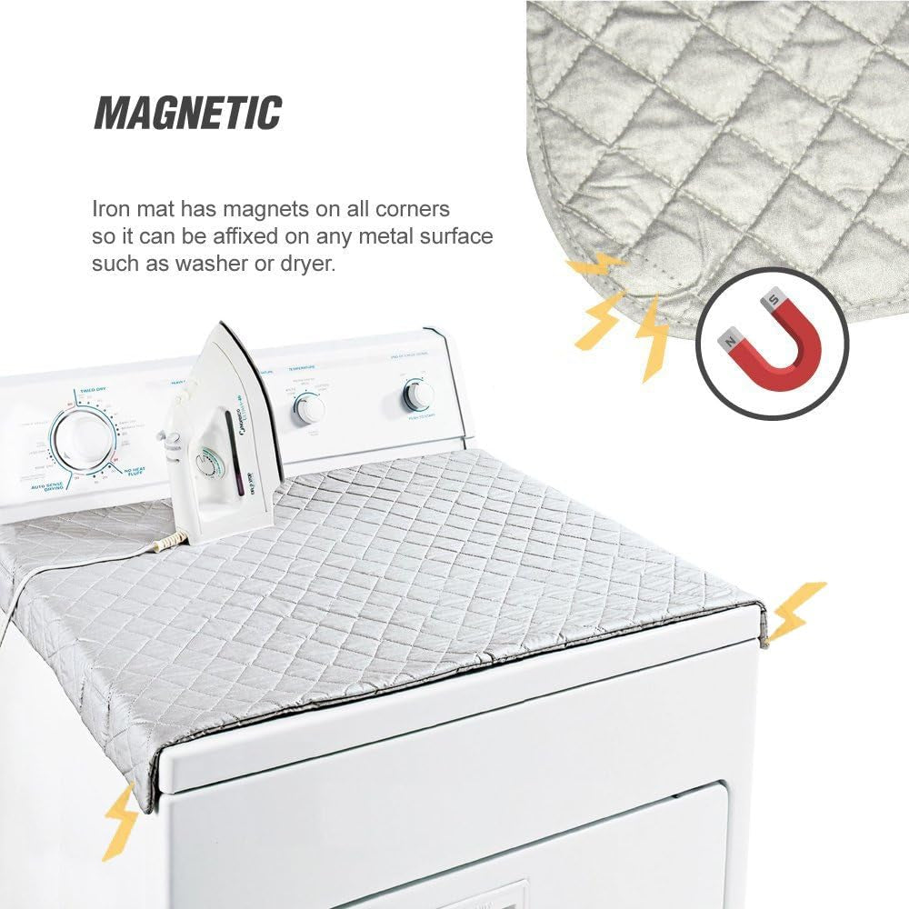 Magnetic Ironing Mat Blanket,Iron Board Alternative Cover/Quilted Washer Dryer Heat Resistant Pad/Portable Cover/Mat Grey 33"X 18"