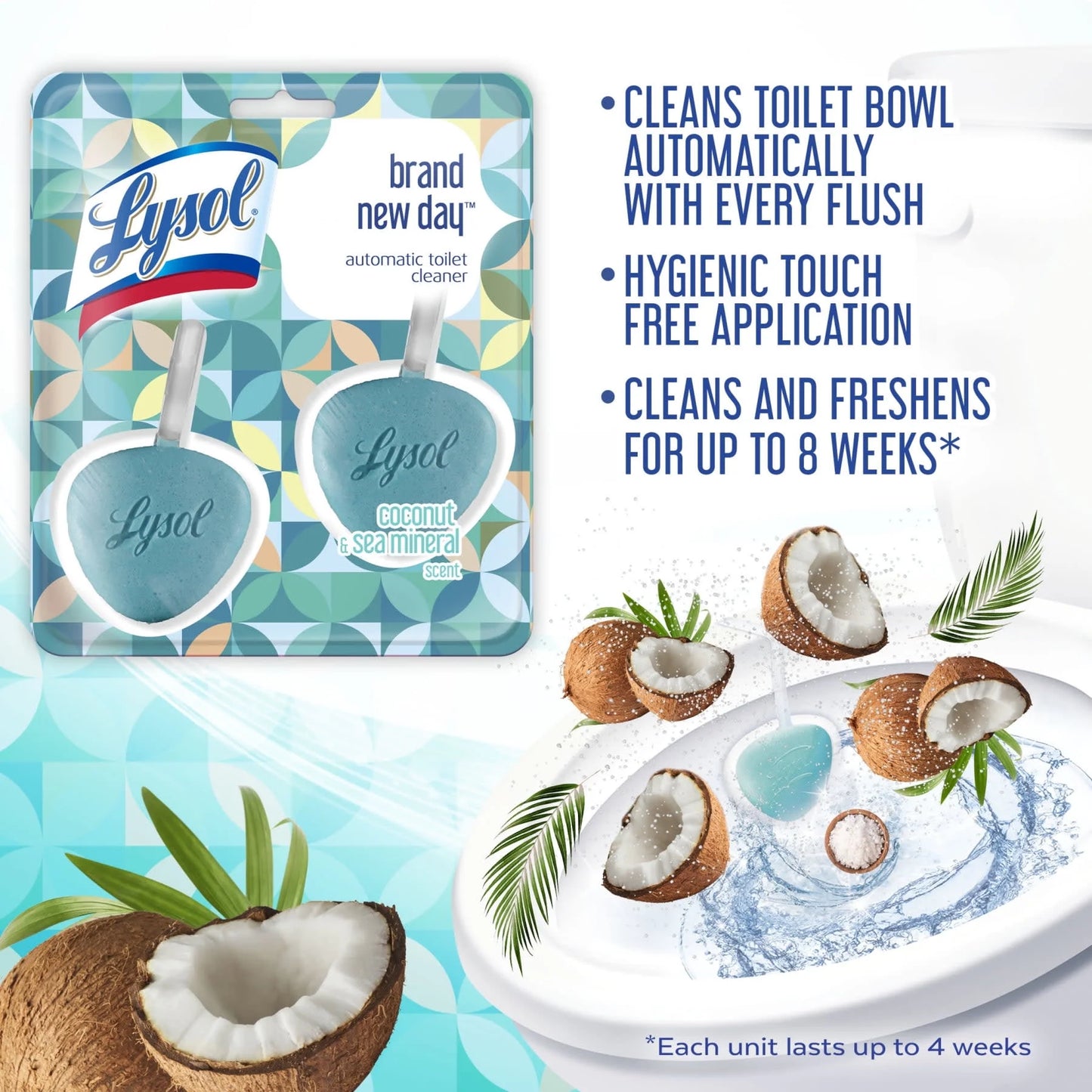 Brand New Day Automatic Toilet Bowl Cleaner Blocks, Coconut Water & Sea Minerals, 2 Count