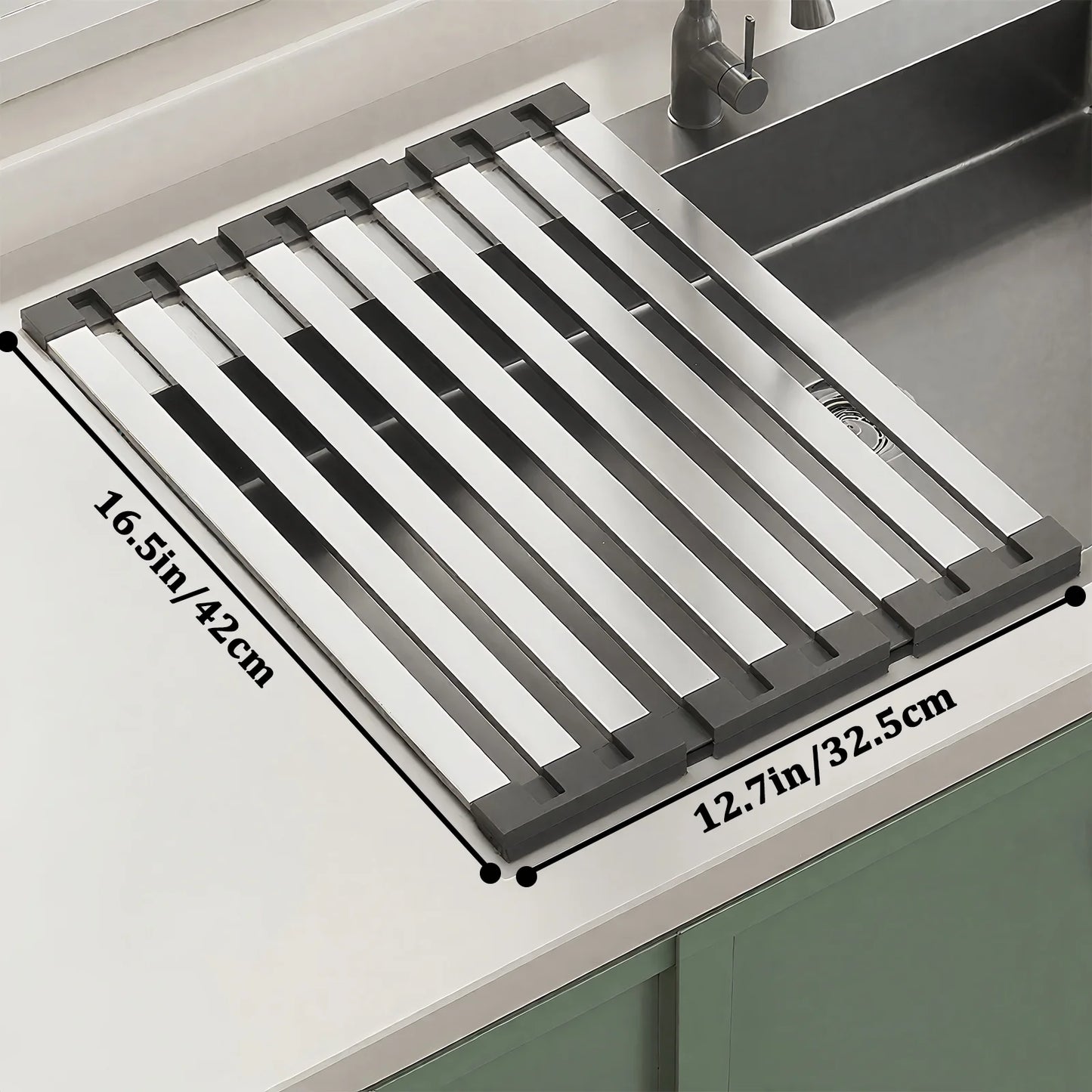 Kitchen Foldable Stainless Steel Dish Rack over the Sink Dish Drying Rack Multipurpose Kitchen Drainer for Sink Dish Rack Heat Insulation Pad