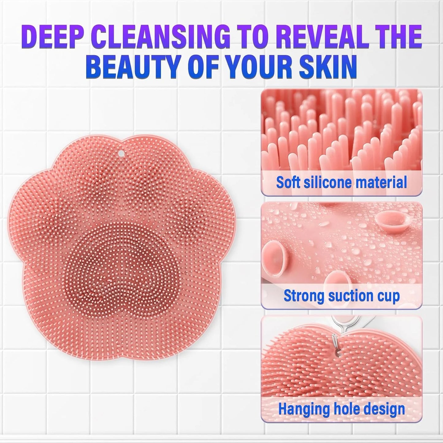 Shower Foot Scrubber Mat, Foot Scrubber in Shower, Back Washer Exfoliating Bath Wash Pad, Silicone Shower Foot Scrubber Mat, Upgraded Shower Foot Massager Mat with Non-Slip Suction Cup (Blue)