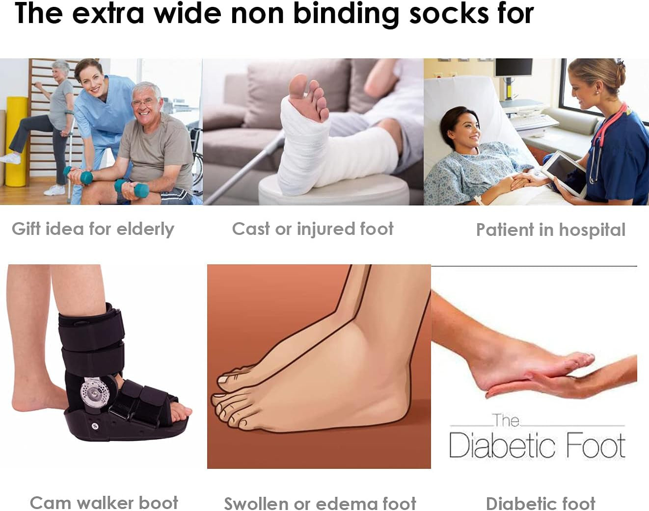 Extra Wide Socks for Lymphedema Swollen Feet Leg, Bariatric Socks, Cast Boot Sock, Diabetic Non Binding Neuropathy Swelling Women Men 2 Pairs