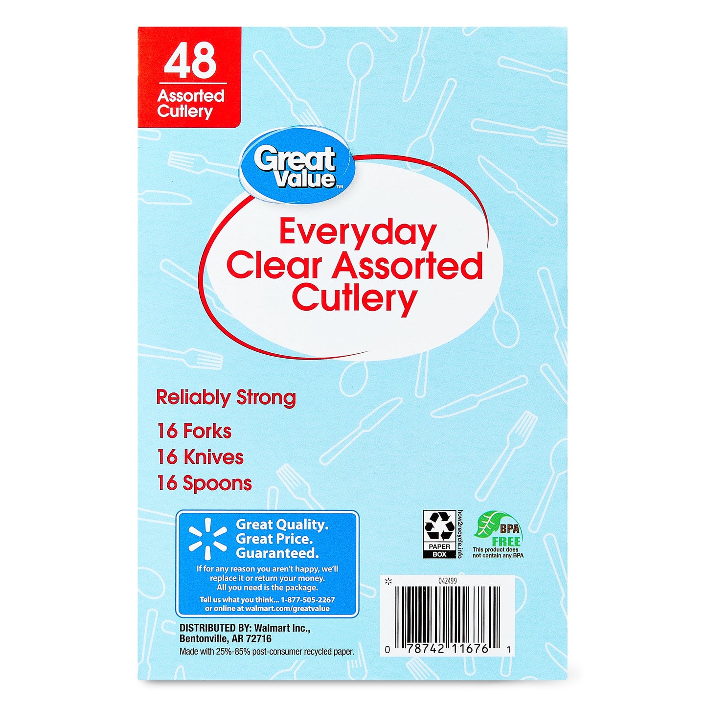 Plastic Everyday Clear Assorted Cutlery, 48 Count Includes 16F/16S/16K