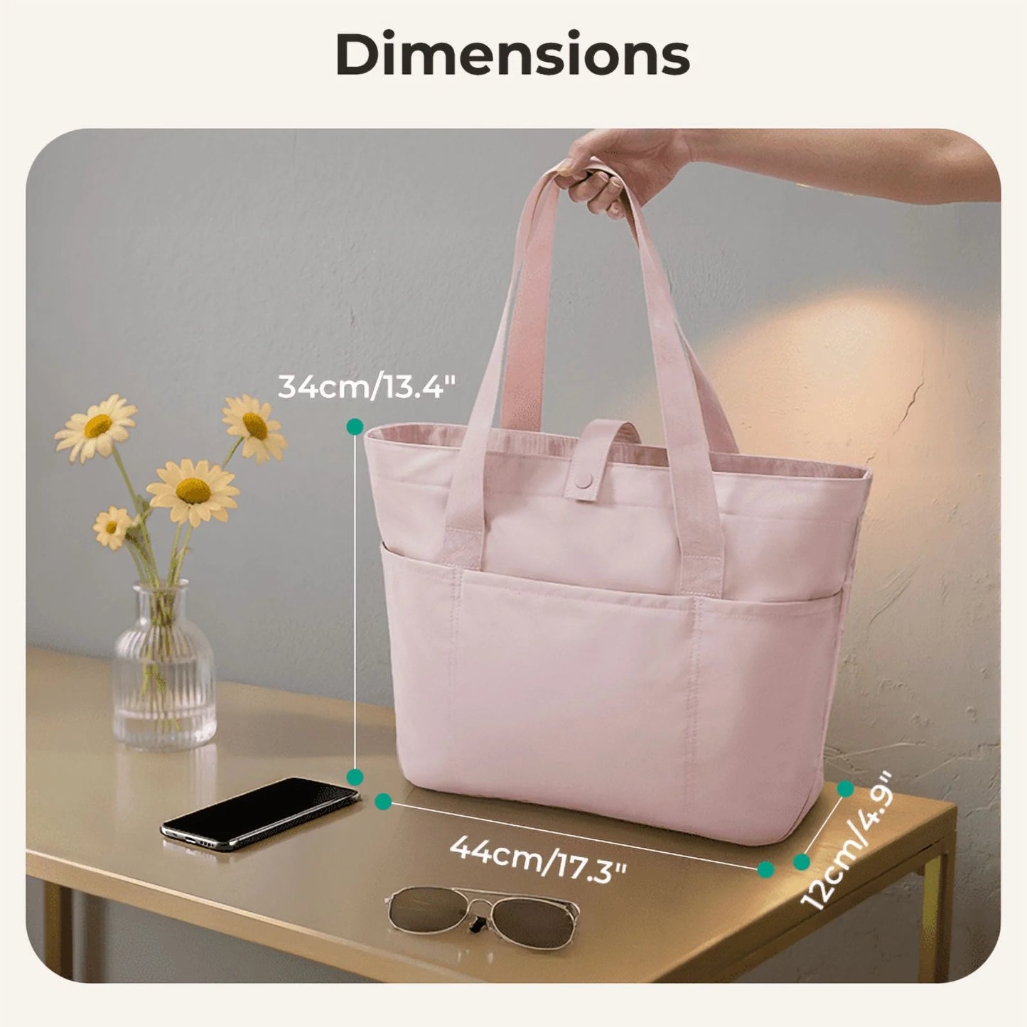 Foldable Tote Bag for Women, Laptop Tote Bag Top Handle Handbag for Travel, Work, Beach, Gym, Shop, Pink