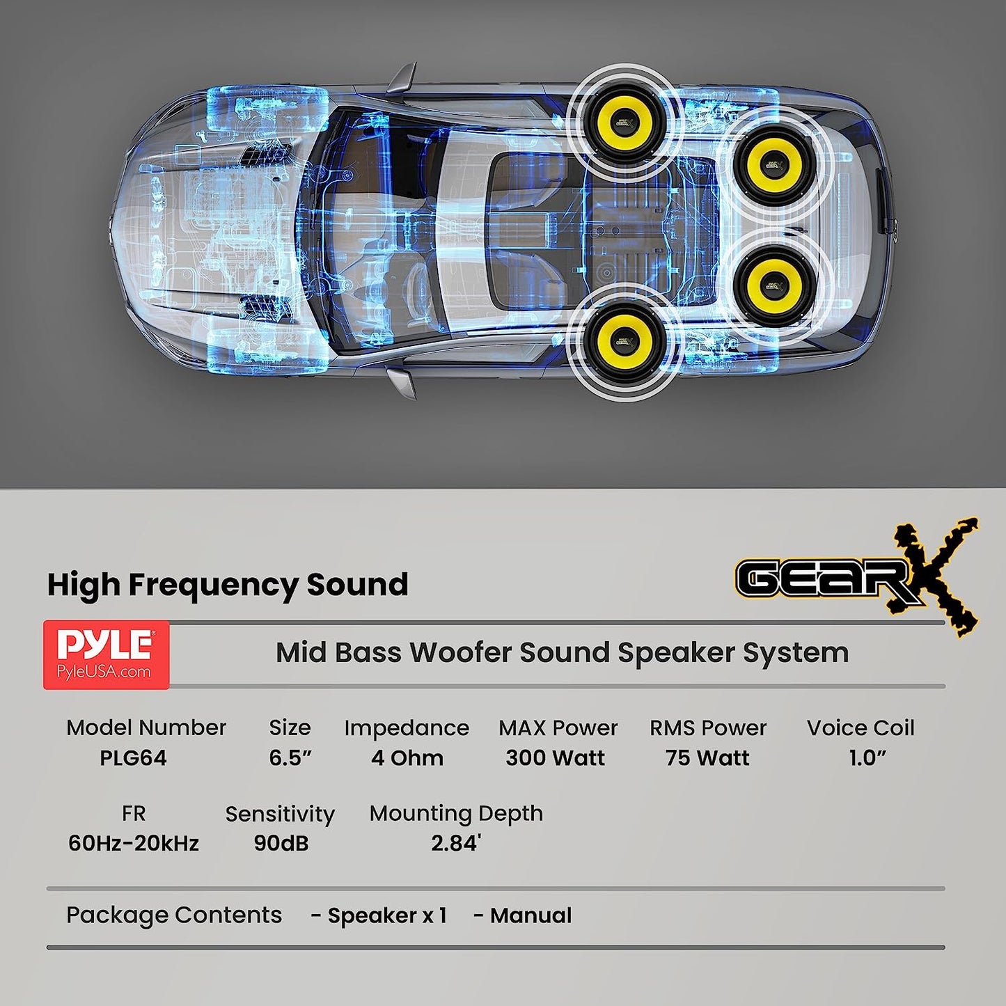 6.5β Car Subwoofer Speaker β 300W Peak Power, 4 Ohm, Butyl Rubber Surround, Yellow Cone