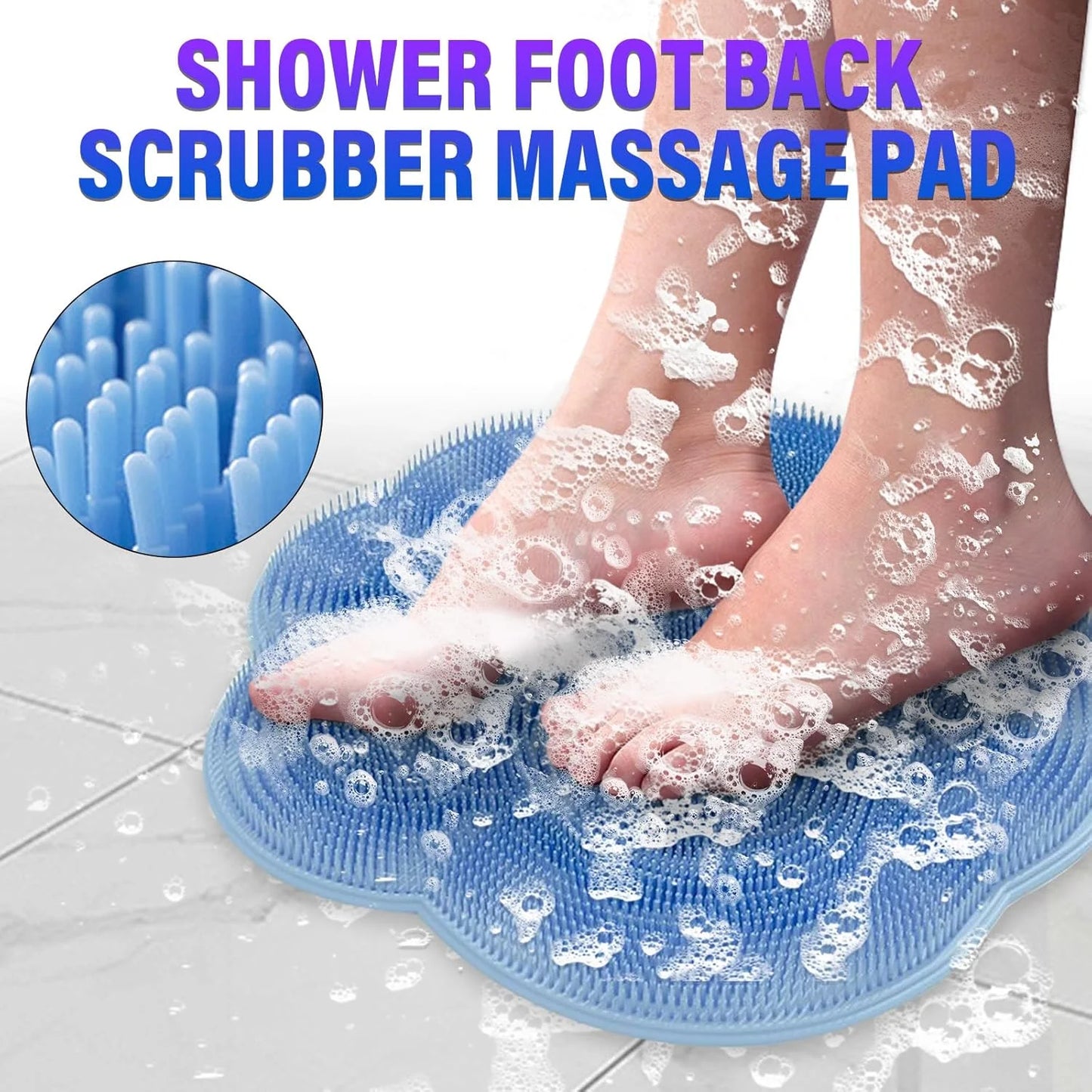 Shower Foot Scrubber Mat, Foot Scrubber in Shower, Back Washer Exfoliating Bath Wash Pad, Silicone Shower Foot Scrubber Mat, Upgraded Shower Foot Massager Mat with Non-Slip Suction Cup (Blue)