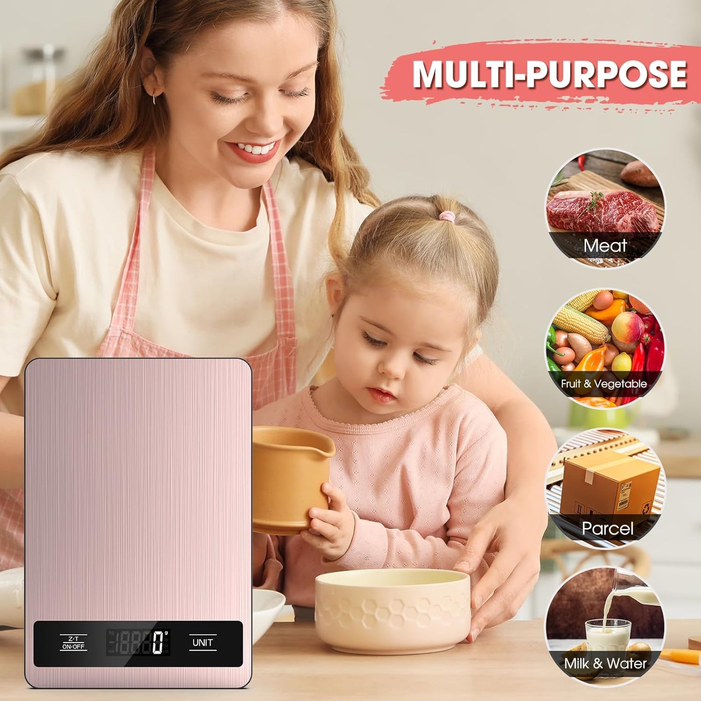 Food Scale, 11Lb Digital Kitchen Scale Weight Grams and Ounces for Baking, Cooking and Meal Prep, 1G / 0.1Oz Precise Graduation with 6 Units and Tare Function, LCD Display & Stainless Steel