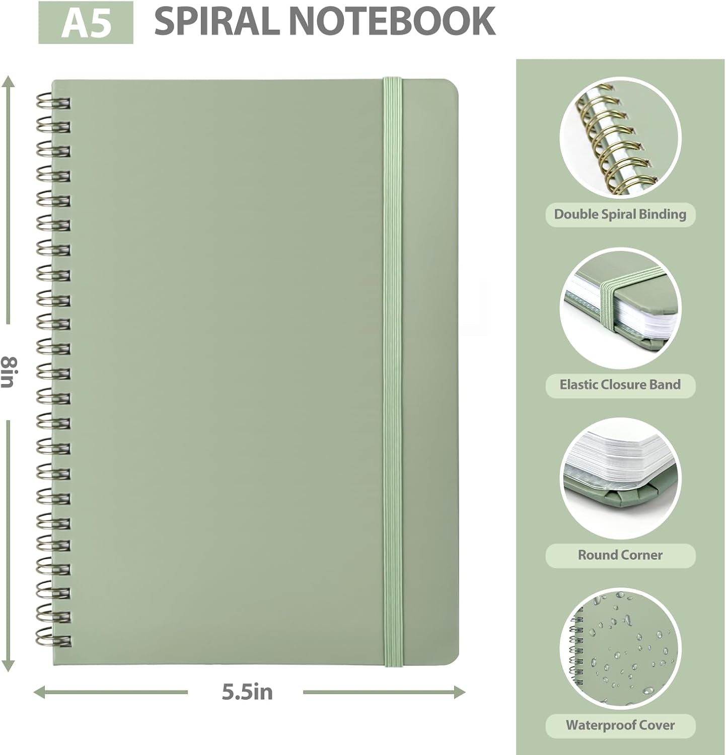 Journaling Notebooks, Lined Spiral Journal Notebook for Women & Men, 146 Pages College Ruled Hardcover Note Book for Work, Note Taking, Journaling, School, Writing, A5(5.5''X8'')