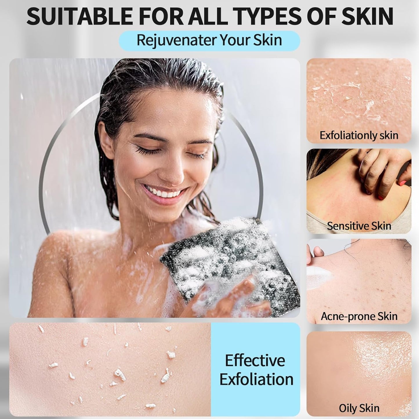 Exfoliating Body Scrubber – Dual-Sided Silver Ion & Carbon Fiber Washcloth