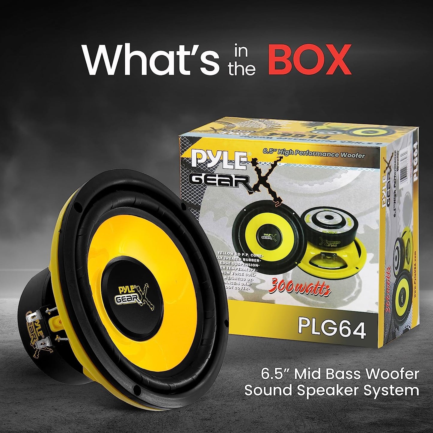 6.5β Car Subwoofer Speaker β 300W Peak Power, 4 Ohm, Butyl Rubber Surround, Yellow Cone