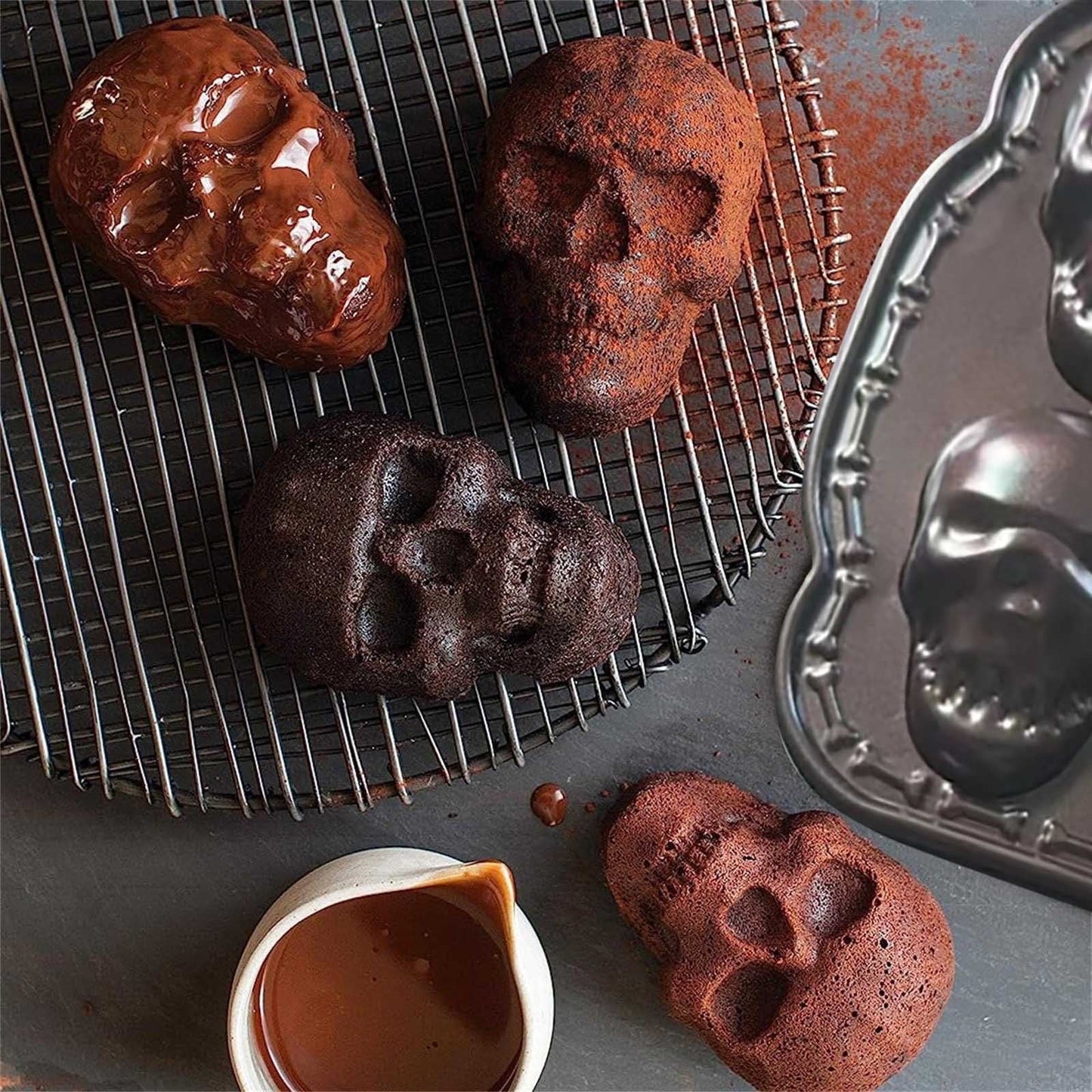 Silicone Skull Cake Mould Halloween Baking Pan Large Dessert Tray 6-Piece Kitchen Bakeware Set as Show #Jiiwd