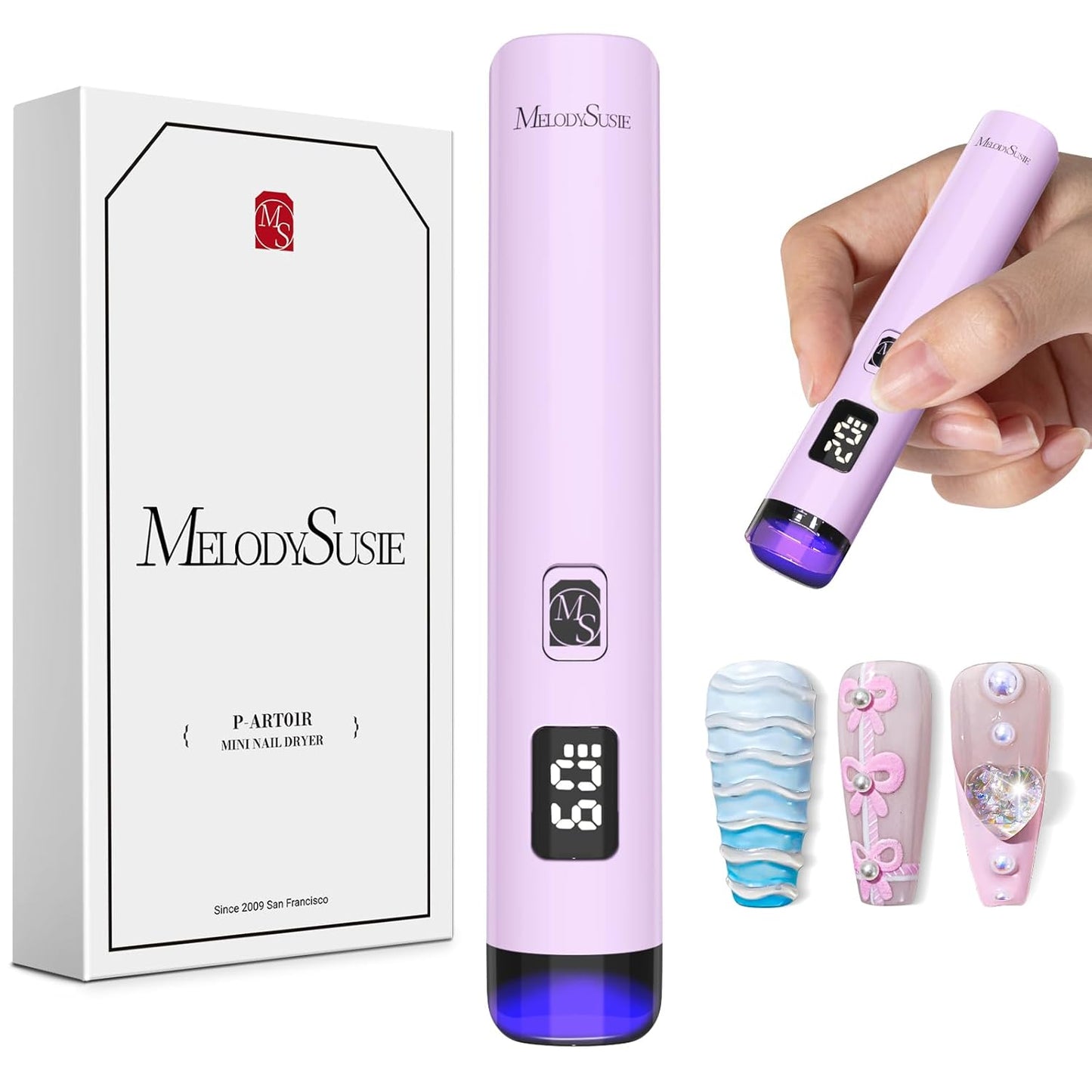 Handheld UV Light for Gel Nails, ART01R Cordless Gel X Nail Lamp Rechargeable with LCD Display, Eye-Protective Cover Flash Cure Nail Dryer for Rhinestone Glue Decoration DIY at Home White