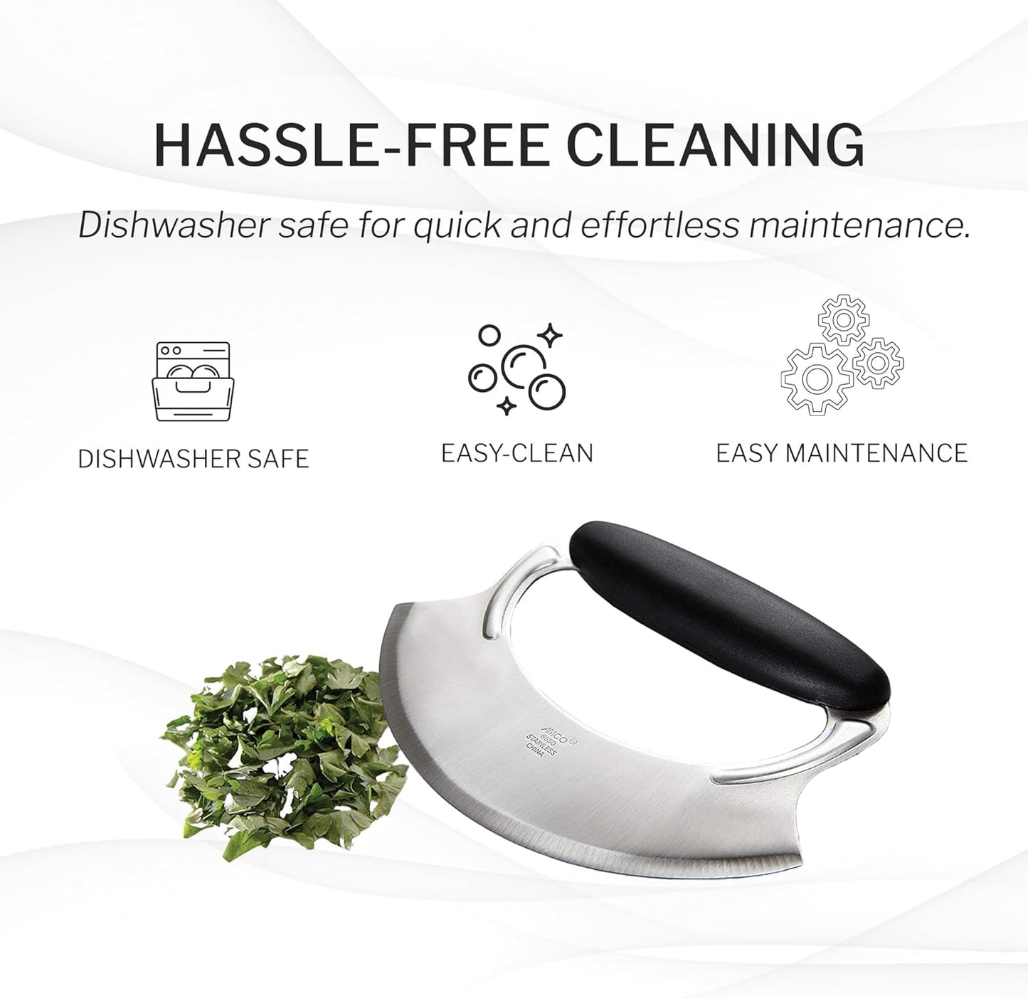 4.9" Mezzaluna with Silicone Handle & Stainless Steel Blade - Dishwasher Safe Versatile Chopping Tool for All Kitchen Needs - Non-Slip Grip, Easy to Use and Comfortable to Hold
