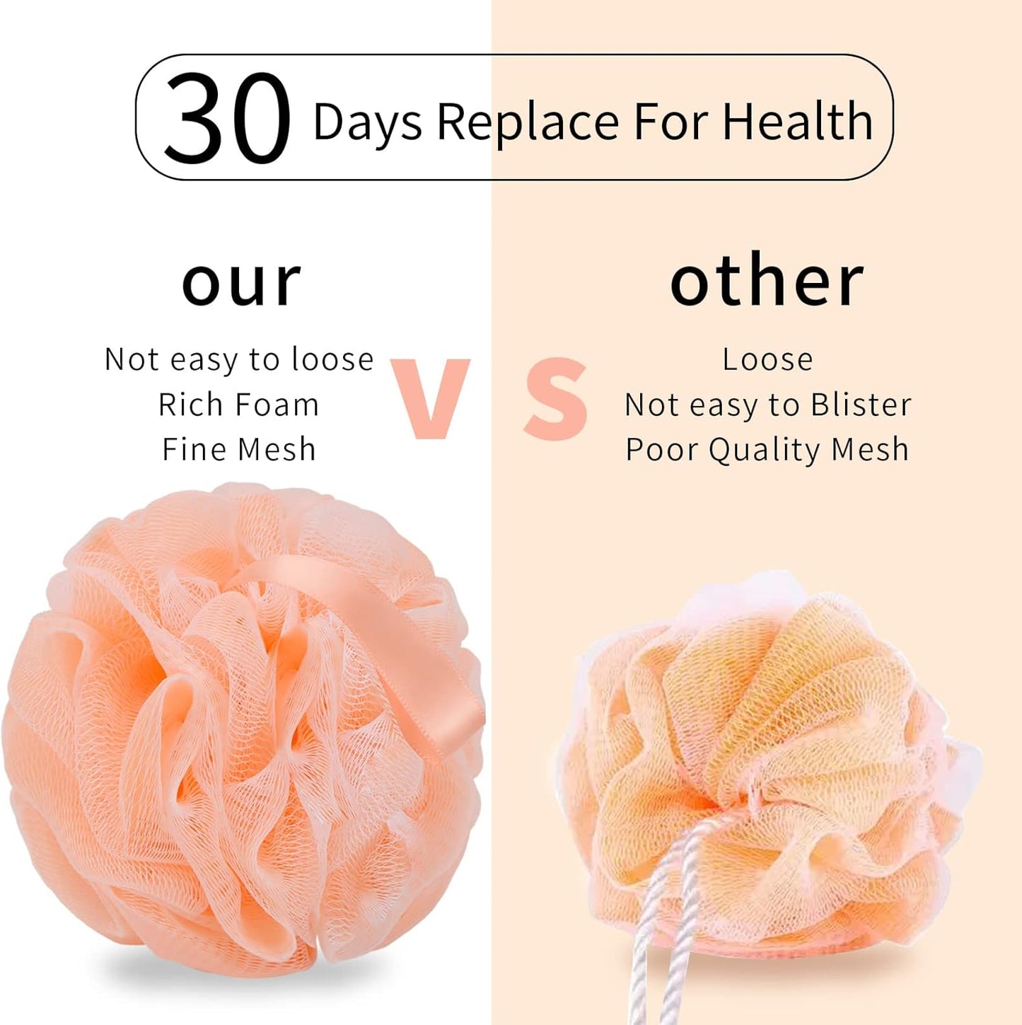 Bath Loofah Shower Sponge – Soft Mesh Body Wash Pouf, Gentle Exfoliating Shower Accessory