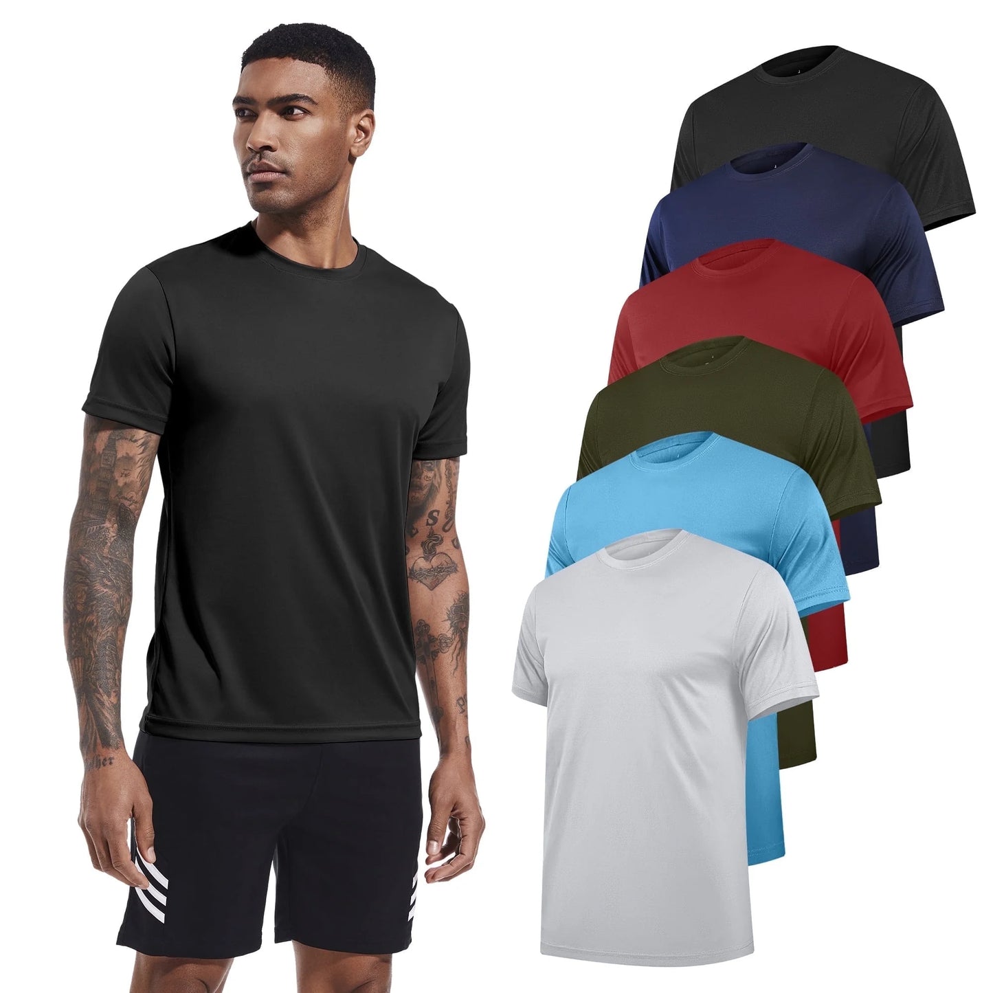 Men'S 6 Pack Workout Shirts Athletic Active Tops, Moisture Wicking & Quick Dry Performance T-Shirts,L