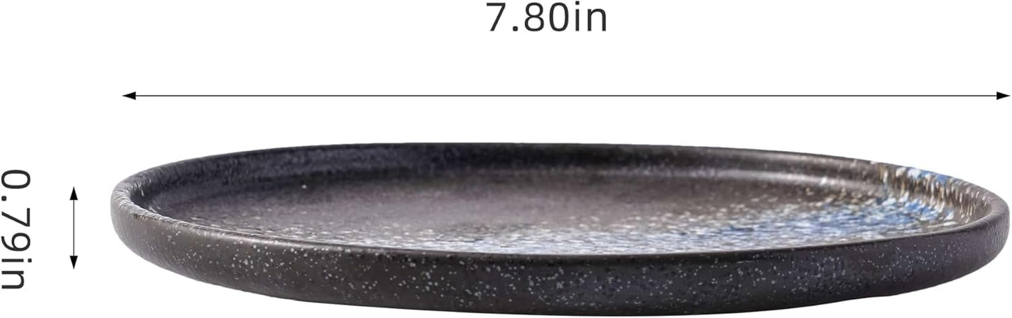 Dealbybox 8" Round Ceramic Dinner Plates Set of 4 – Rustic Brown/Blue – Microwave, Oven & Dishwasher Safe