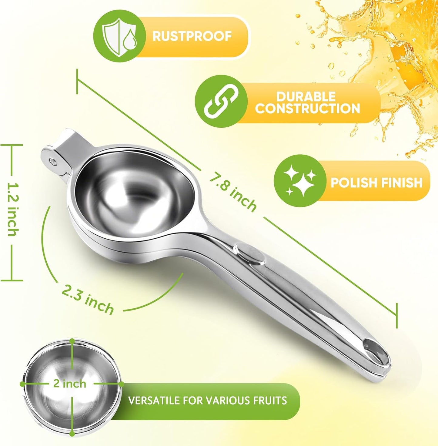 Lemon Squeezer Extra Large, Lemon Squeezer Juicer Stainless Steel, Heavy Duty Manual Citrus Juicer Hand Press, Kitchen Tools Lime Squeezer Bar Tool, Easy to Clean Metal Lemon Hand Press