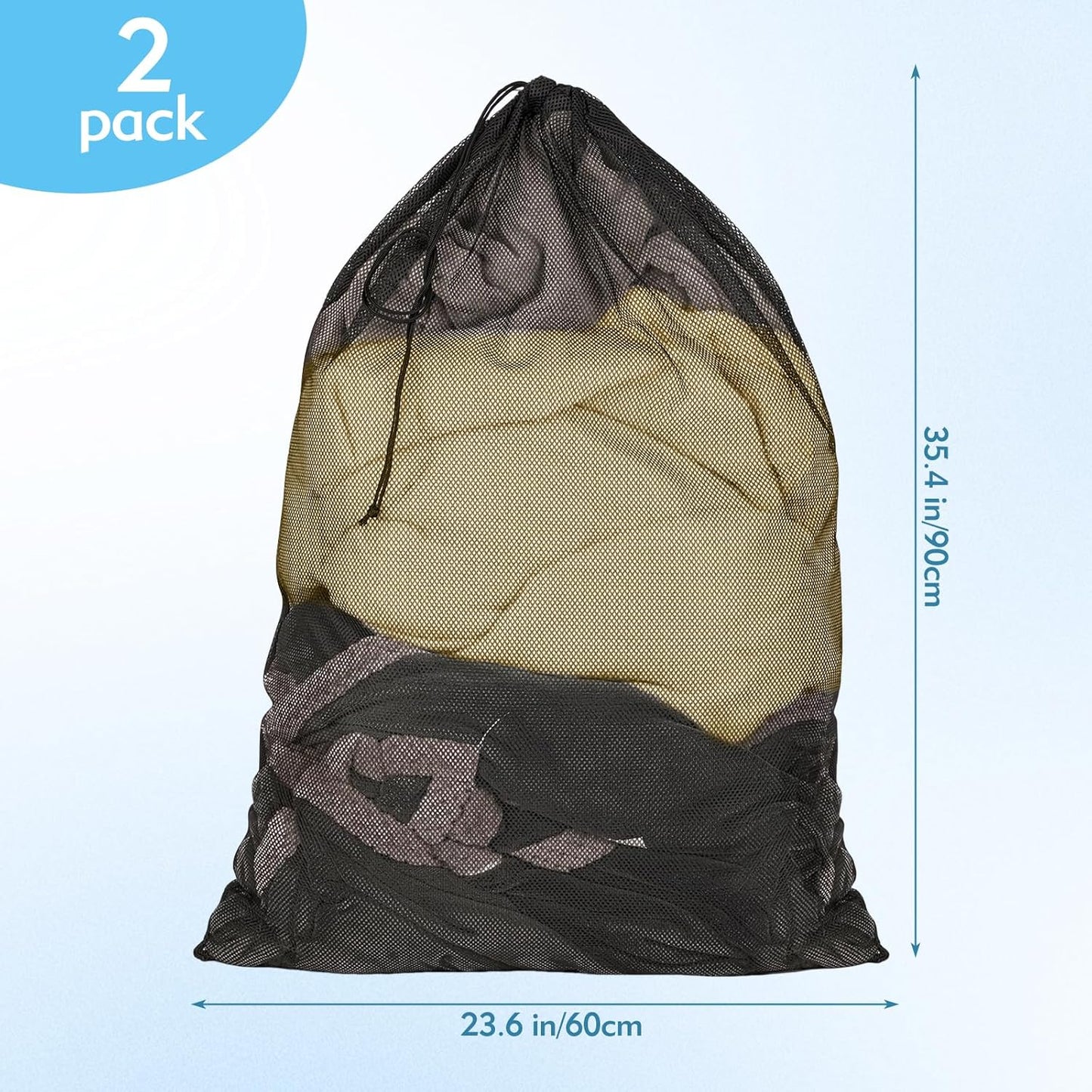 2 Pcs Mesh Laundry Bags, 24X35 Inches Large Mesh Laundry Bag with Drawstring, Large Laundry Drawstring Bag for Travel, Home, College and Apartment