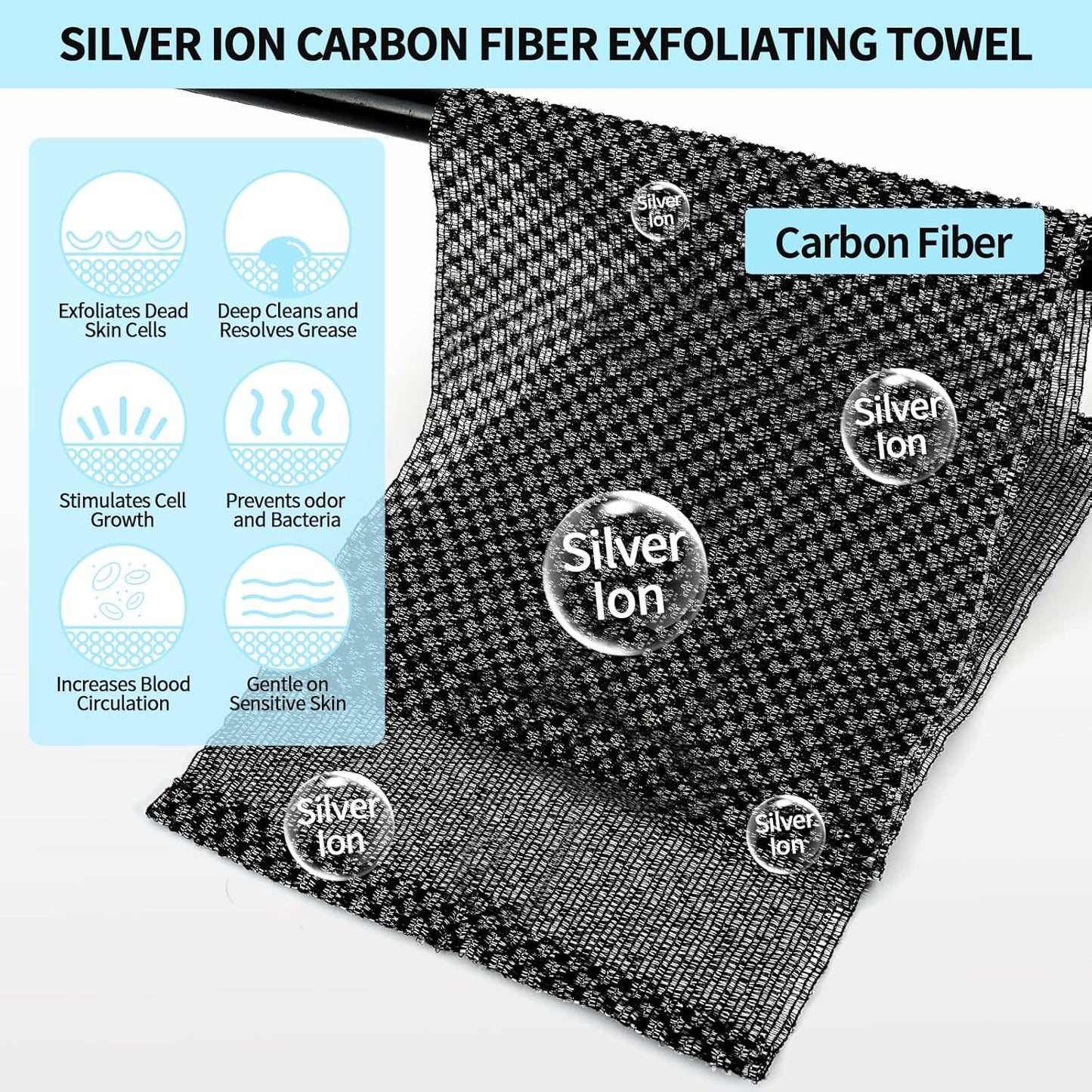 Exfoliating Body Scrubber – Dual-Sided Silver Ion & Carbon Fiber Washcloth