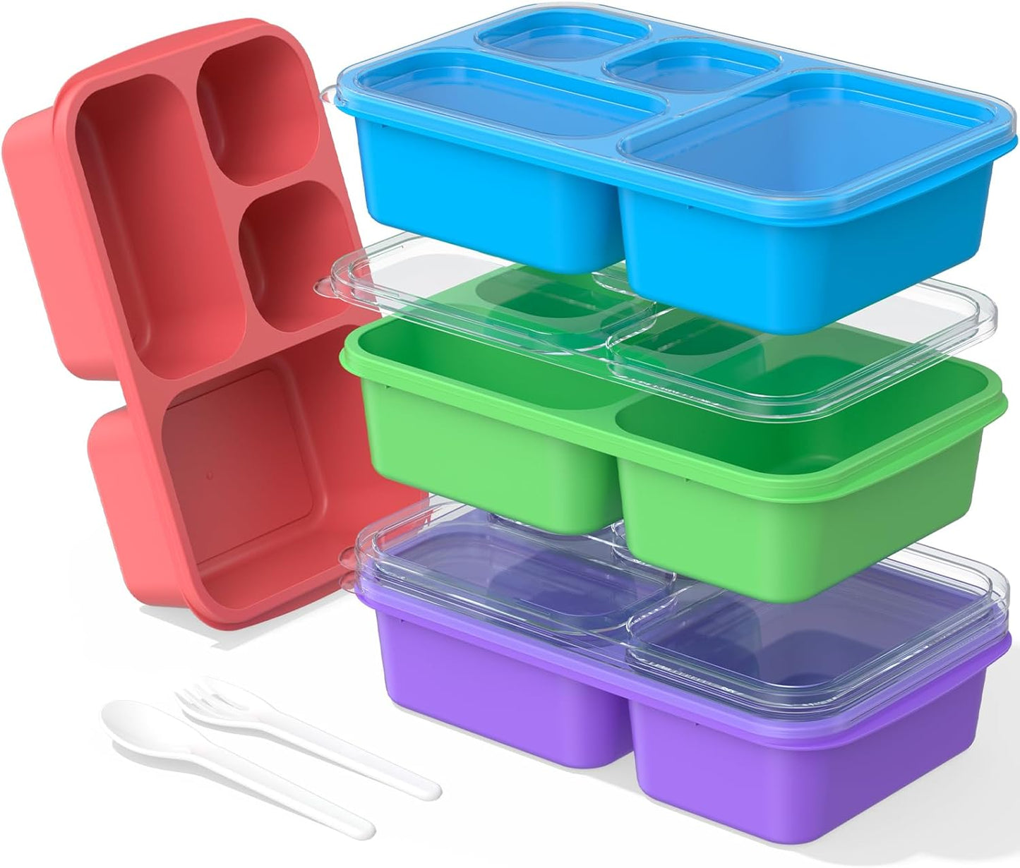 Bento Box Adult Lunch Box - 4 Pack, 5 - Compartment Meal Prep Container for Kids, Reusable Food Storage Snack Containers - Stackable for School, Work, and Travel (Wheat(Green/Blue/Pink/Beige))