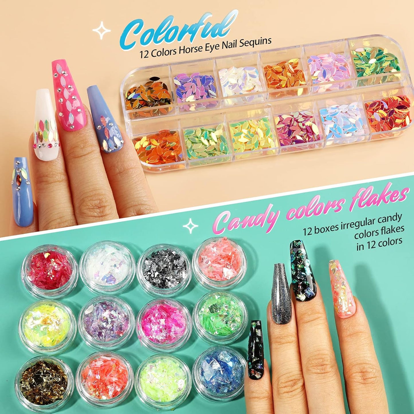 41 Boxes Rhinestones for Nails, Nail Gems 5 Boxes Nail Art Rhinestones 36 Boxes Nail Flakes, Nail Gems Stone Nail Design Kit, Nail Rhinestones for Nail Art Nail Accessories