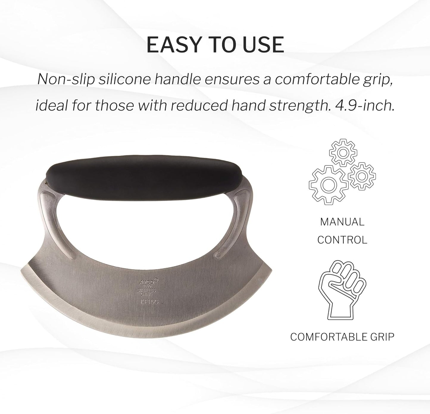 4.9" Mezzaluna with Silicone Handle & Stainless Steel Blade - Dishwasher Safe Versatile Chopping Tool for All Kitchen Needs - Non-Slip Grip, Easy to Use and Comfortable to Hold