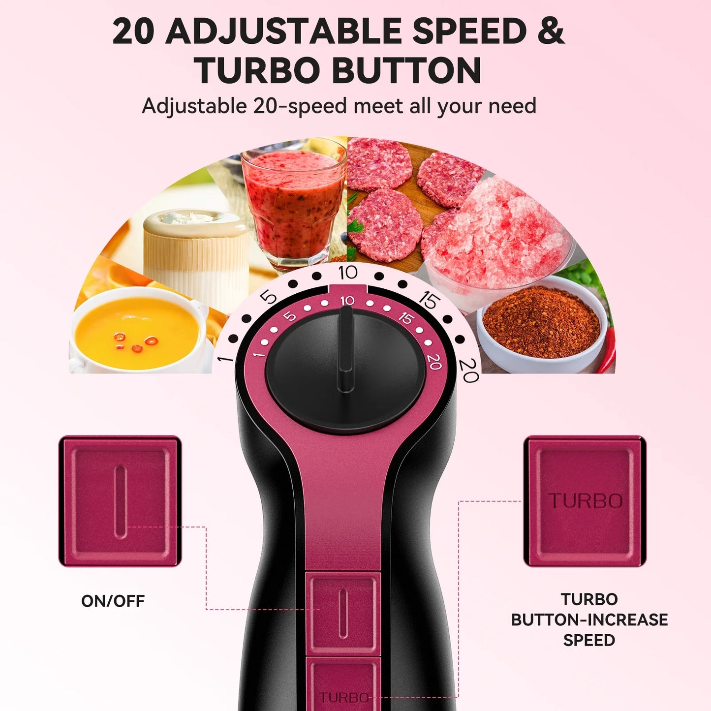 Immersion Blender, 20-Speed 1000W 5-In-1 Immersion Hand Blender, Stick Blender with Turbo Mode, Baby Food Processor with Chopper, Blender for Kitchen with 600Ml Beaker (Black)