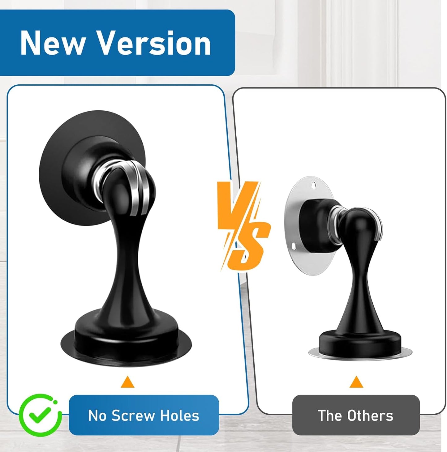 2 Pack Door Stops Self Adhesive Black Magnetic Door Stoppers No Drill Wall Floor Mount Stainless Steel Magnetic Door Catch Door Holders