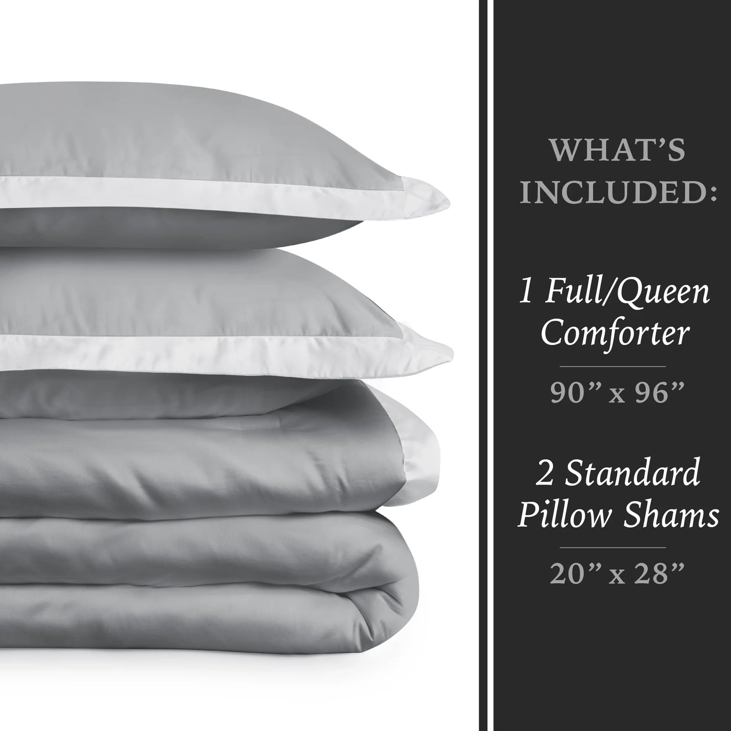 3-Piece Grey/Silver Egyptian Cotton-Rich Blend Luxury Comforter Set, Full/Queen