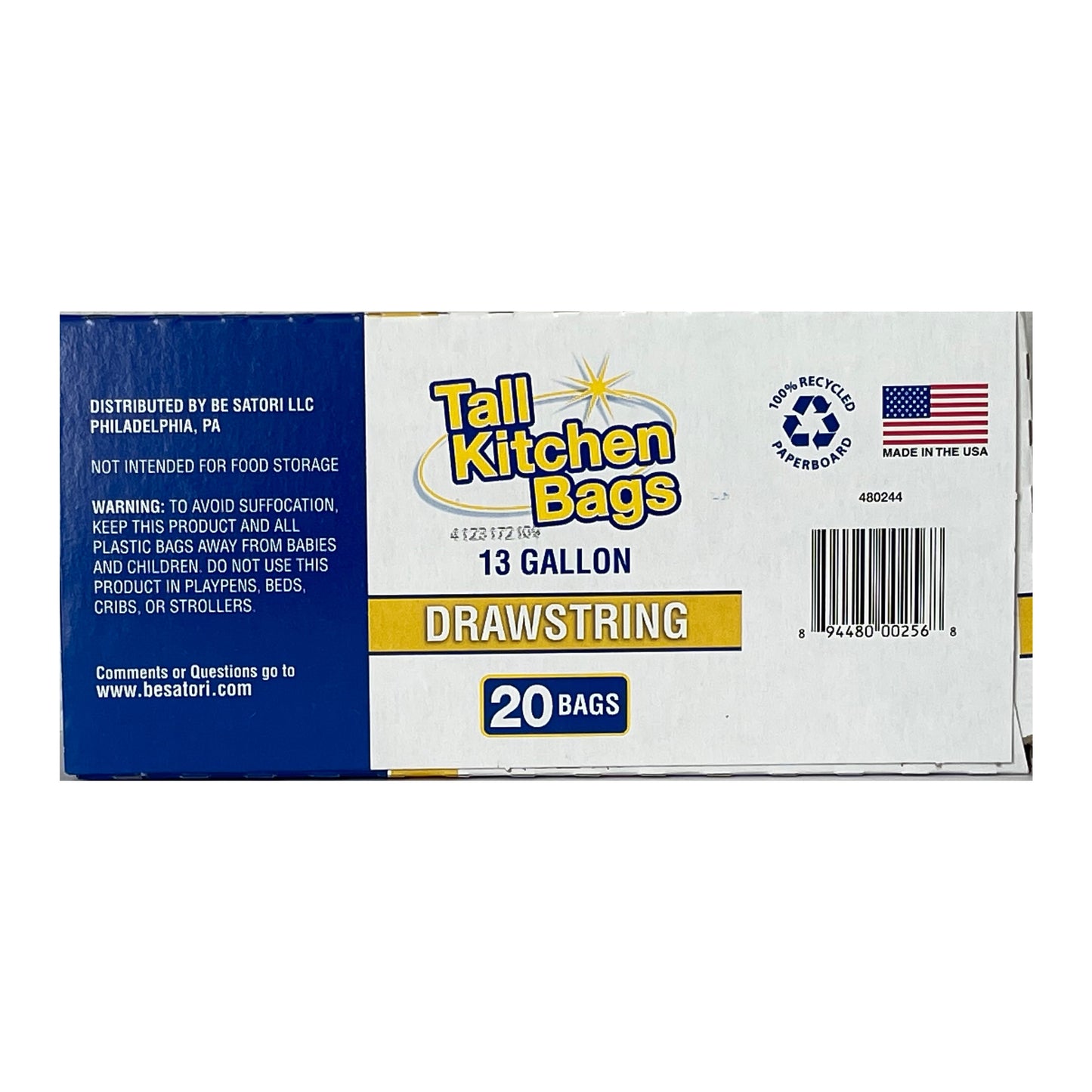 Kitchen Trash Bags, 13 Gallon, Drawstring, 20 Bags