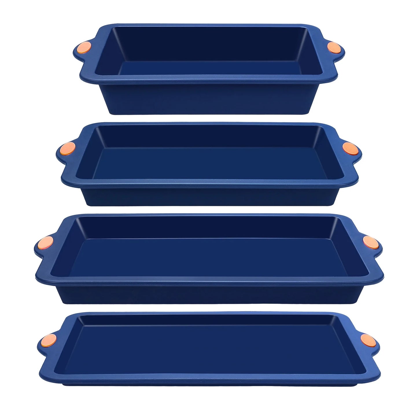 Silicone Baking Pans Set, 4 Pieces Nonstick Bakeware Set with Baking Pans, Baking Sheets, Cookie Sheets, Cake Pan with Metal Reinforced Frame More Strength, Navy Blue