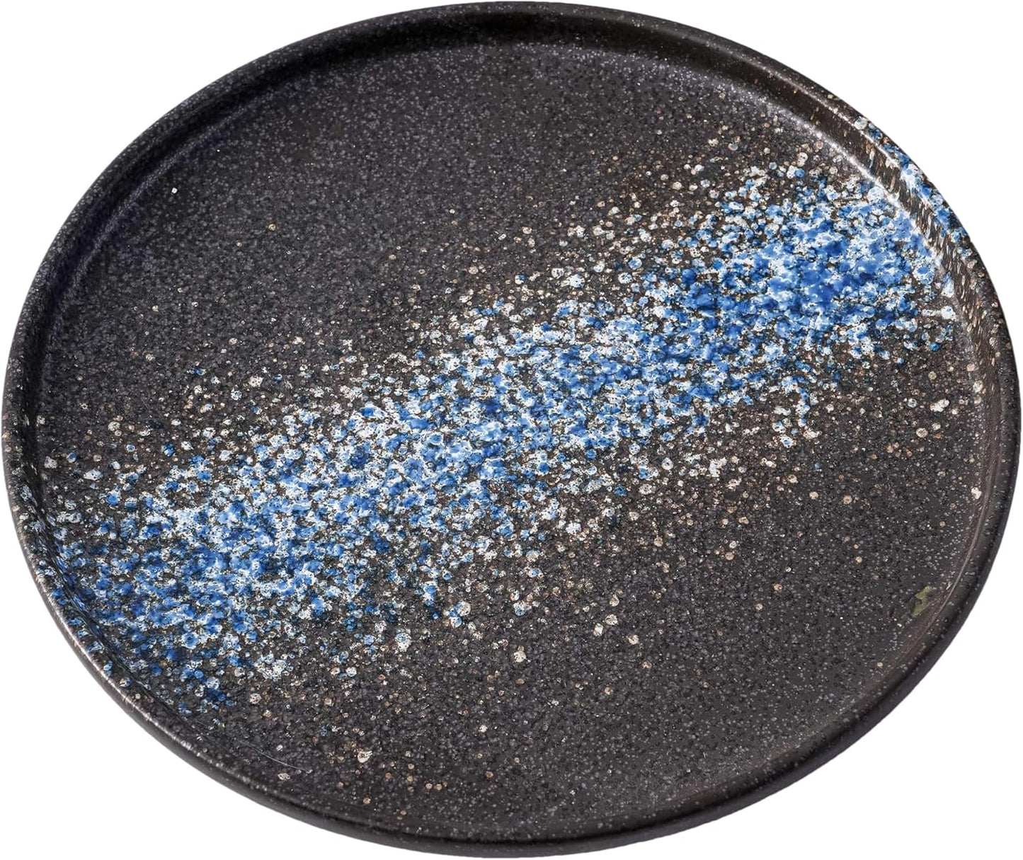 Dealbybox 8" Round Ceramic Dinner Plates Set of 4 – Rustic Brown/Blue – Microwave, Oven & Dishwasher Safe