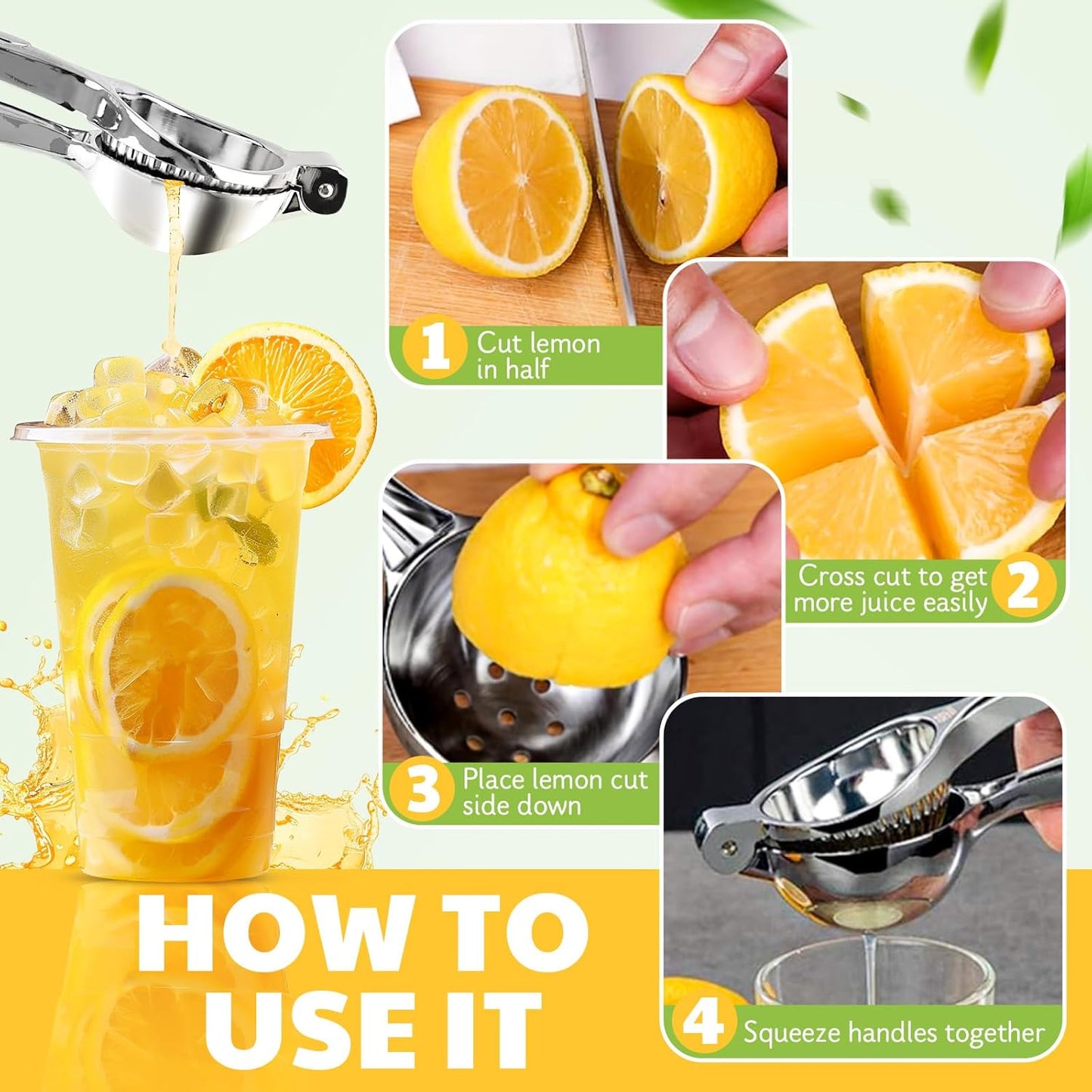 Lemon Squeezer Extra Large, Lemon Squeezer Juicer Stainless Steel, Heavy Duty Manual Citrus Juicer Hand Press, Kitchen Tools Lime Squeezer Bar Tool, Easy to Clean Metal Lemon Hand Press