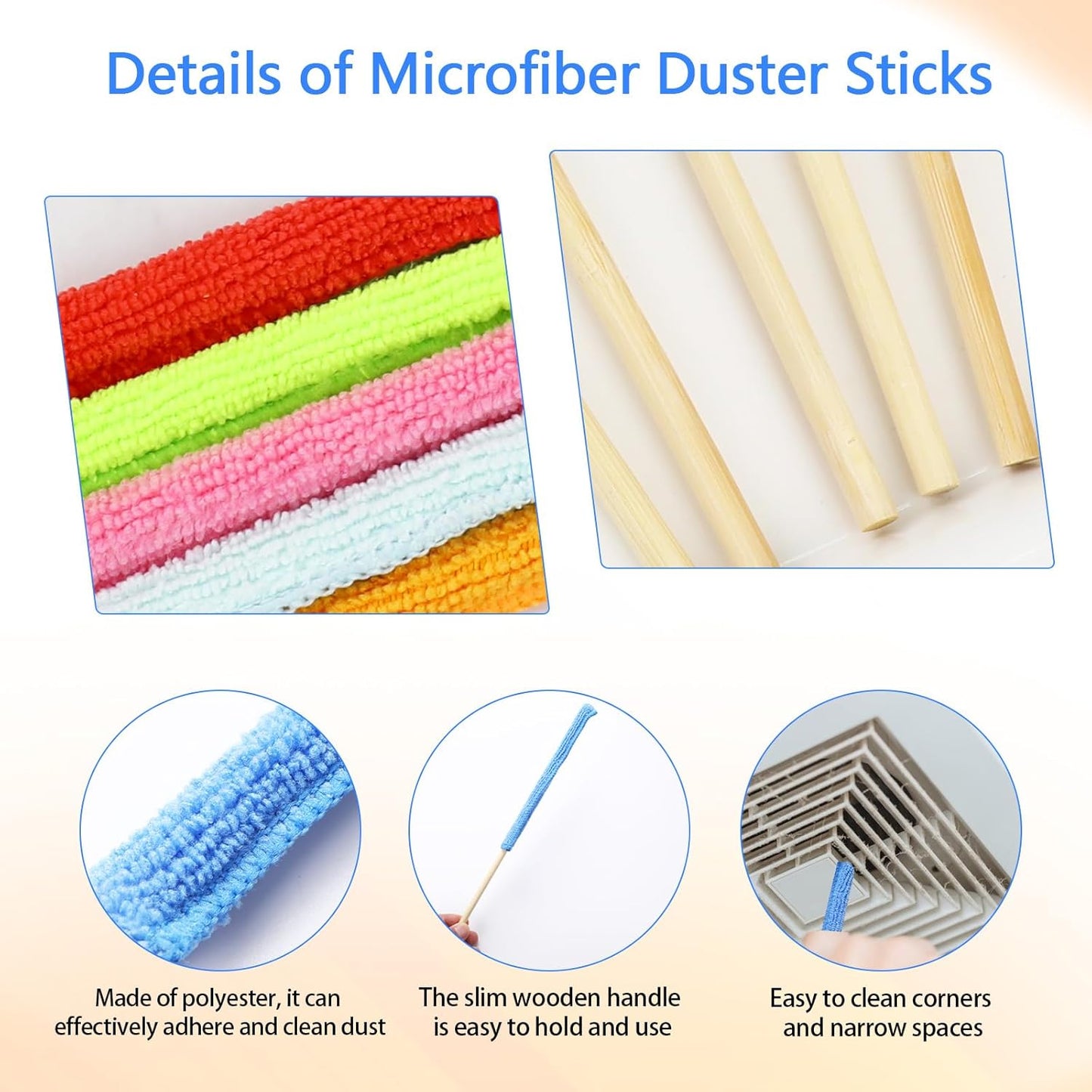 6 Pcs Mini Dusters for Cleaning Microfiber Detail Duster Sticks Fan Cleaning Brush Crevice Cleaning Tool AC Vent Cleaner Fan Blade Cleaner Dusters for Cleaning Home Car Window Blind