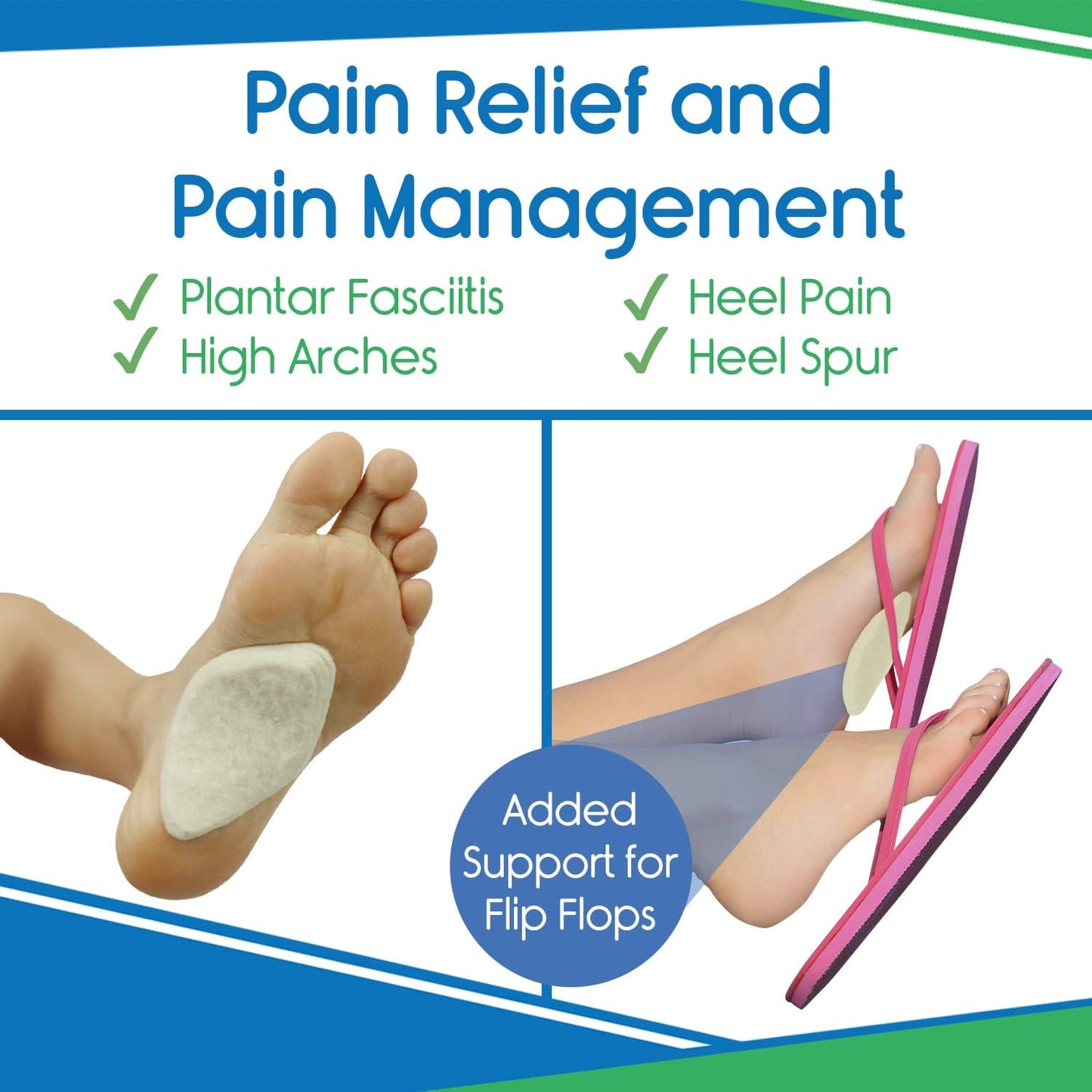 Arch Supports for Women & Men (12 Pack) - Felt Insert with Adhesive - Foot Pads for Shoes, Sandals, Flip Flops, Boots, High Heels, Flat Feet, High Arches, and Plantar Fasciitis