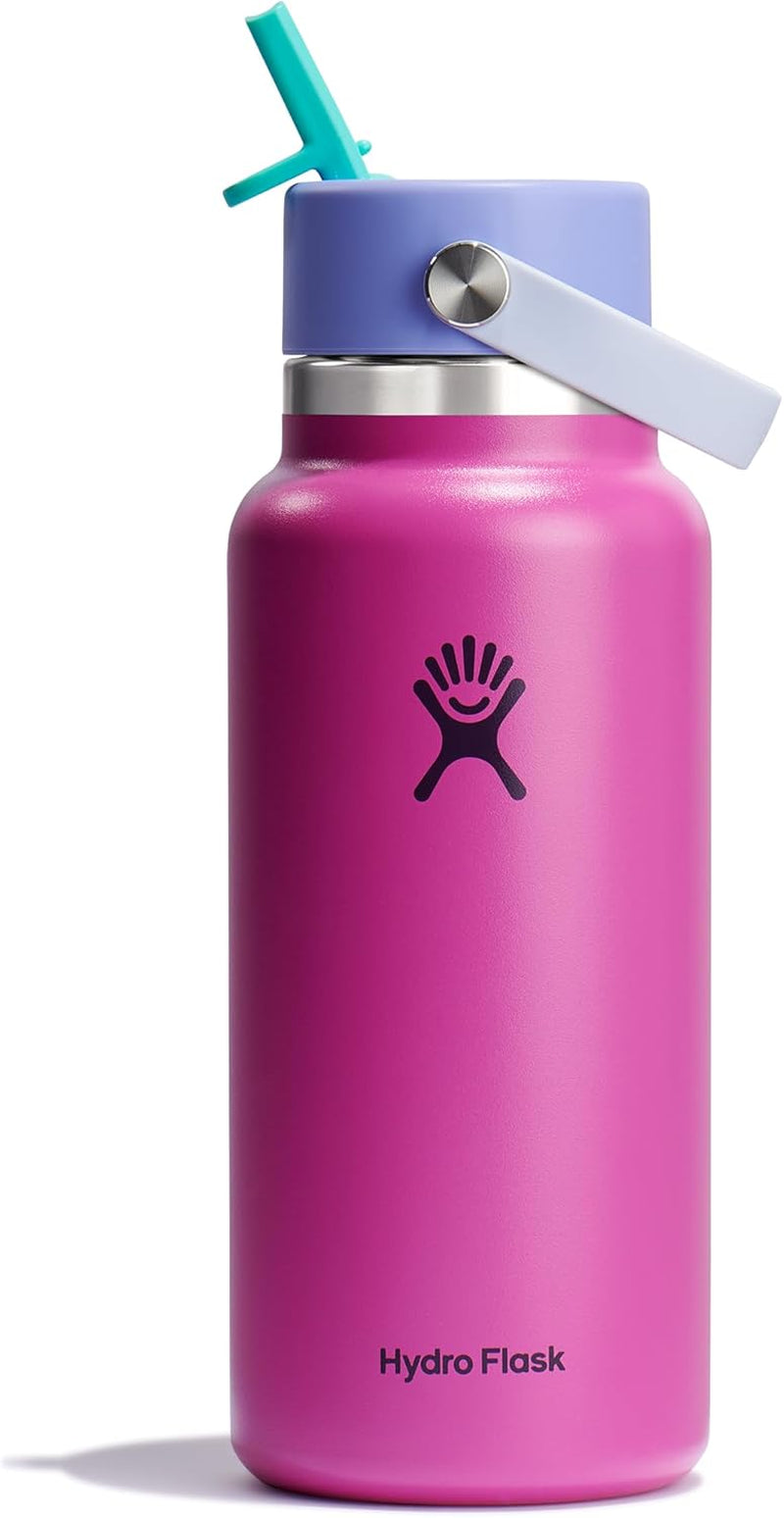 24 Oz Wide Flex Straw Cap Bottle - Insulated Stainless Steel - Wide Straw Lid, Non Spill, Leakproof in Tonal Birch