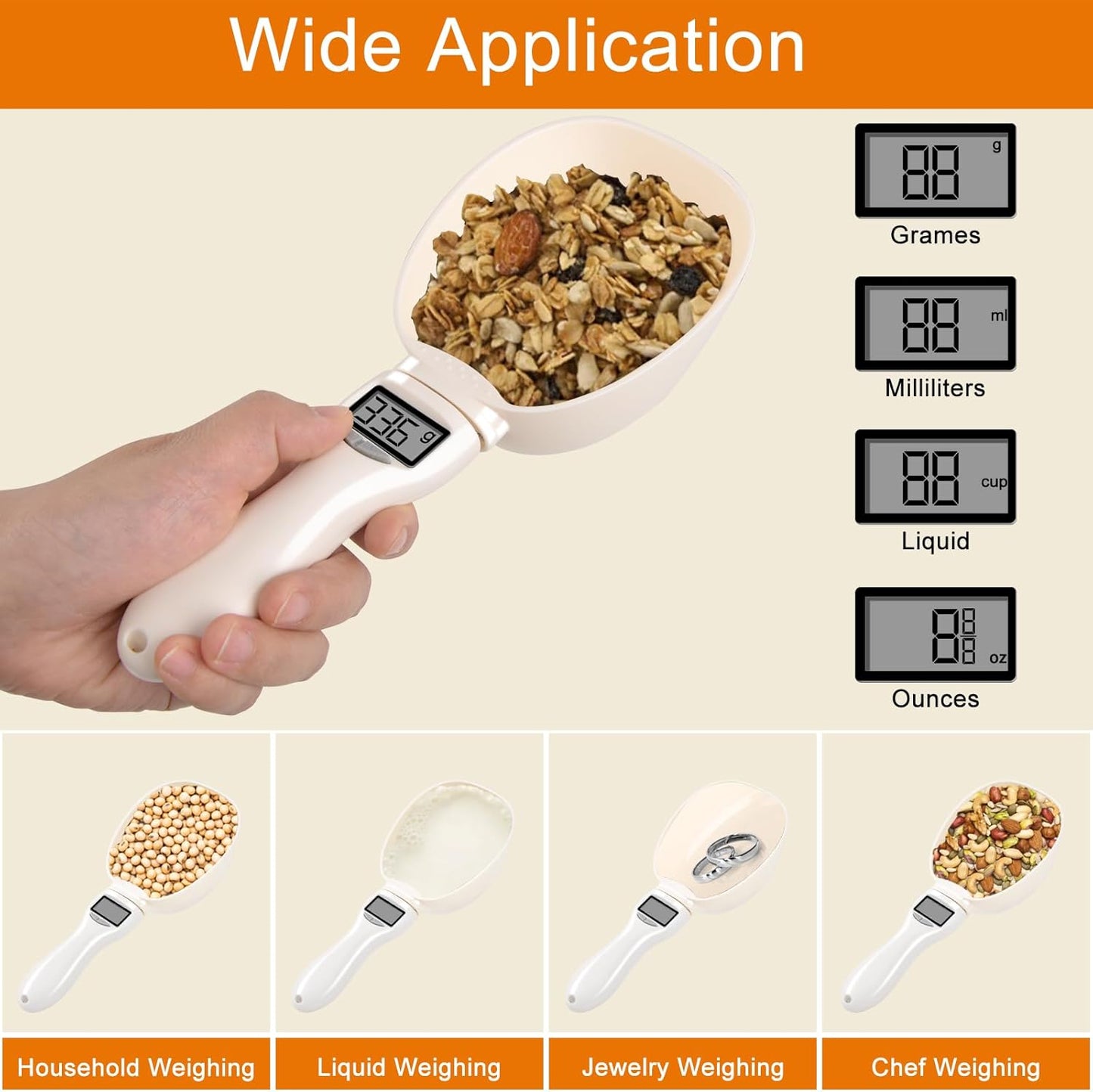 Digital Measuring Spoon, Weighing Food Measuring Scoop Scale, LCD Electronic Food Scale for Kitchen Gadgets, Baking Cooking Coffee, Pet Dog Cat Food, High Precision Grams Measuring Cup Fall Gifts