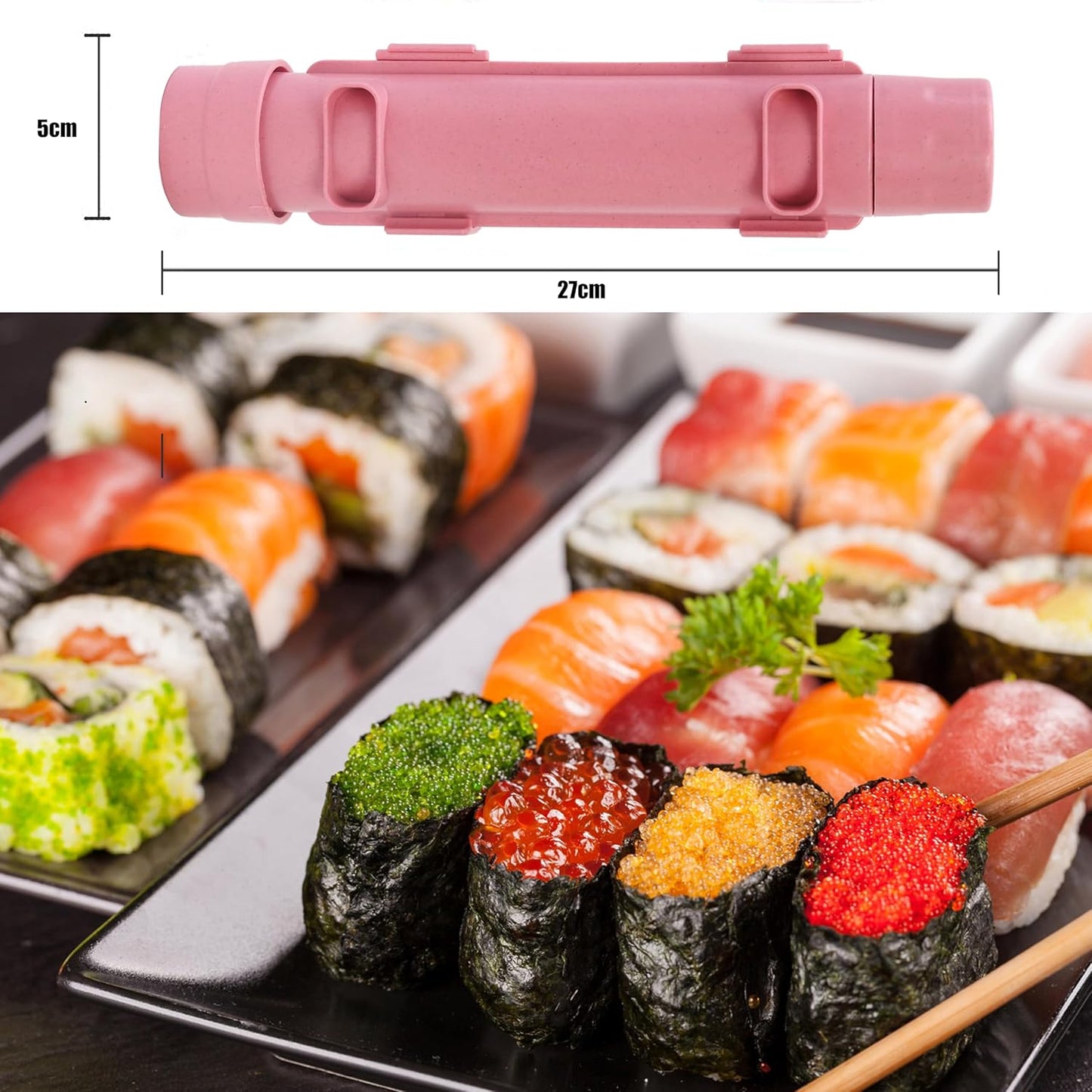 Sushi Maker,Food Grade Sushi Bazooka,Sushi Molds,Perfect for Crafting Sushi Roller with Rice,Vegetables,And Meat.Ideal DIY Sushi Tool Set for Beginners and Enthusiasts (Beige)