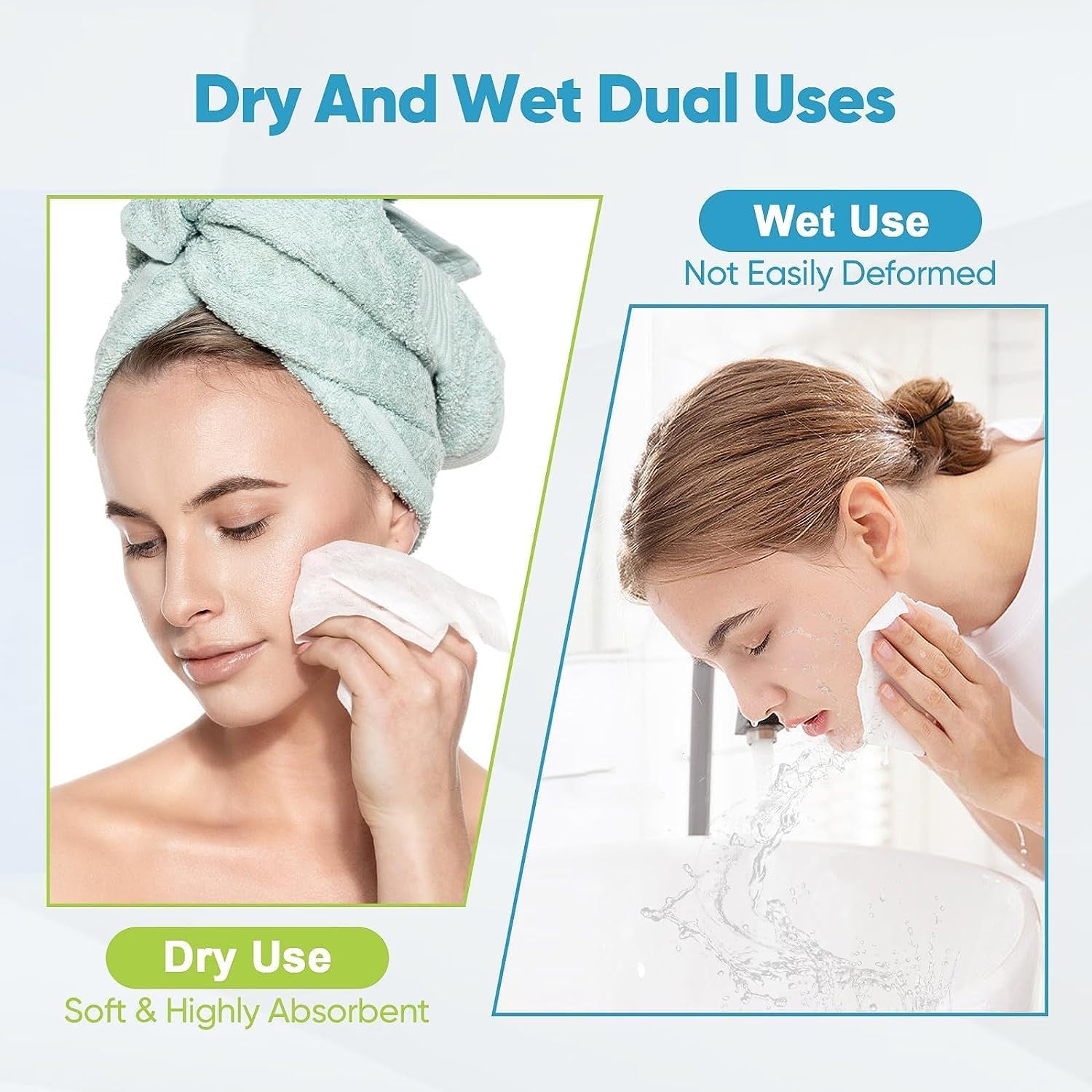 2 Pack Disposable Face Towels (50 Count each)  – Soft & Long-Lasting