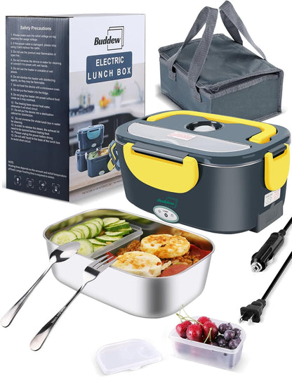 Electric Lunch Box 80W Food Heater for Adults, 12/24/110 V Portable Food Warmer for Travel & Work, 1.5L Food Warmers, Loncheras Para Hombres De Trabajo (Green)
