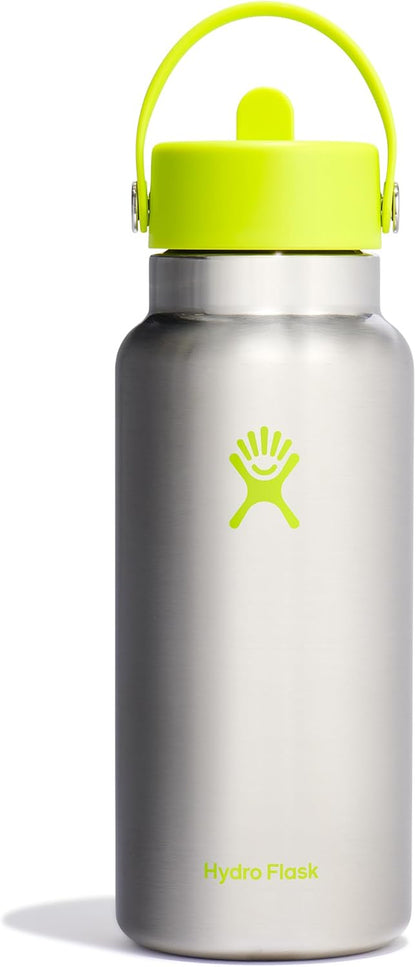 24 Oz Wide Flex Straw Cap Bottle - Insulated Stainless Steel - Wide Straw Lid, Non Spill, Leakproof in Tonal Birch