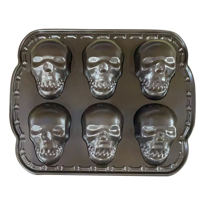 Silicone Skull Cake Mould Halloween Baking Pan Large Dessert Tray 6-Piece Kitchen Bakeware Set as Show #Jiiwd