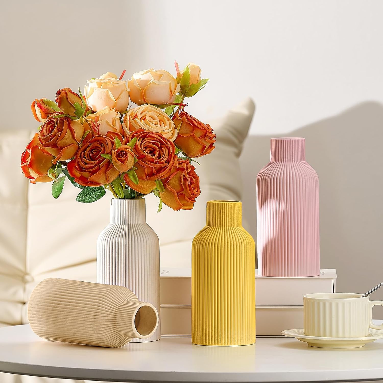 Modern Ceramic Flower Vase – Minimalist Decorative Vase with Cork Base for Home Decor