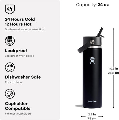 24 Oz Wide Flex Straw Cap Bottle - Insulated Stainless Steel - Wide Straw Lid, Non Spill, Leakproof in Tonal Birch