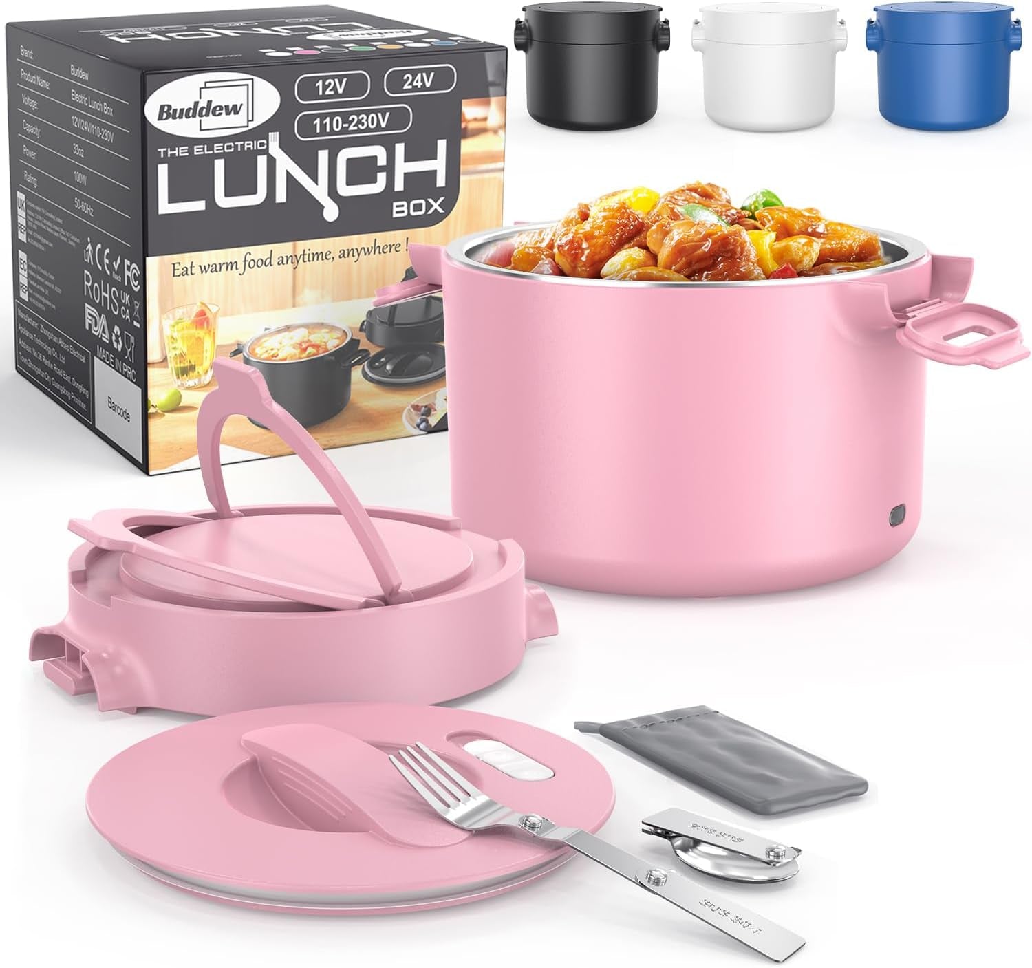 Electric Lunch Box 80W Food Heater for Adults, 12/24/110 V Portable Food Warmer for Travel & Work, 1.5L Food Warmers, Loncheras Para Hombres De Trabajo (Green)